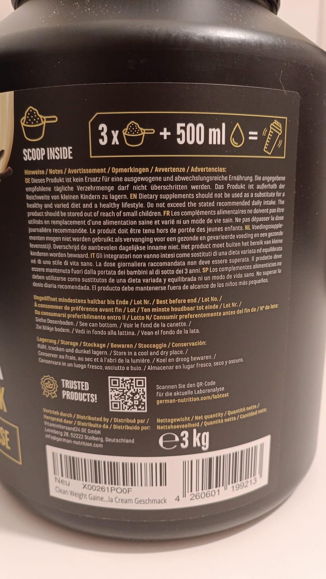 Elite Carbs & Mass Gainers Clean Weight Gainer gainer Vaniglia 3 kg 36 g proteine