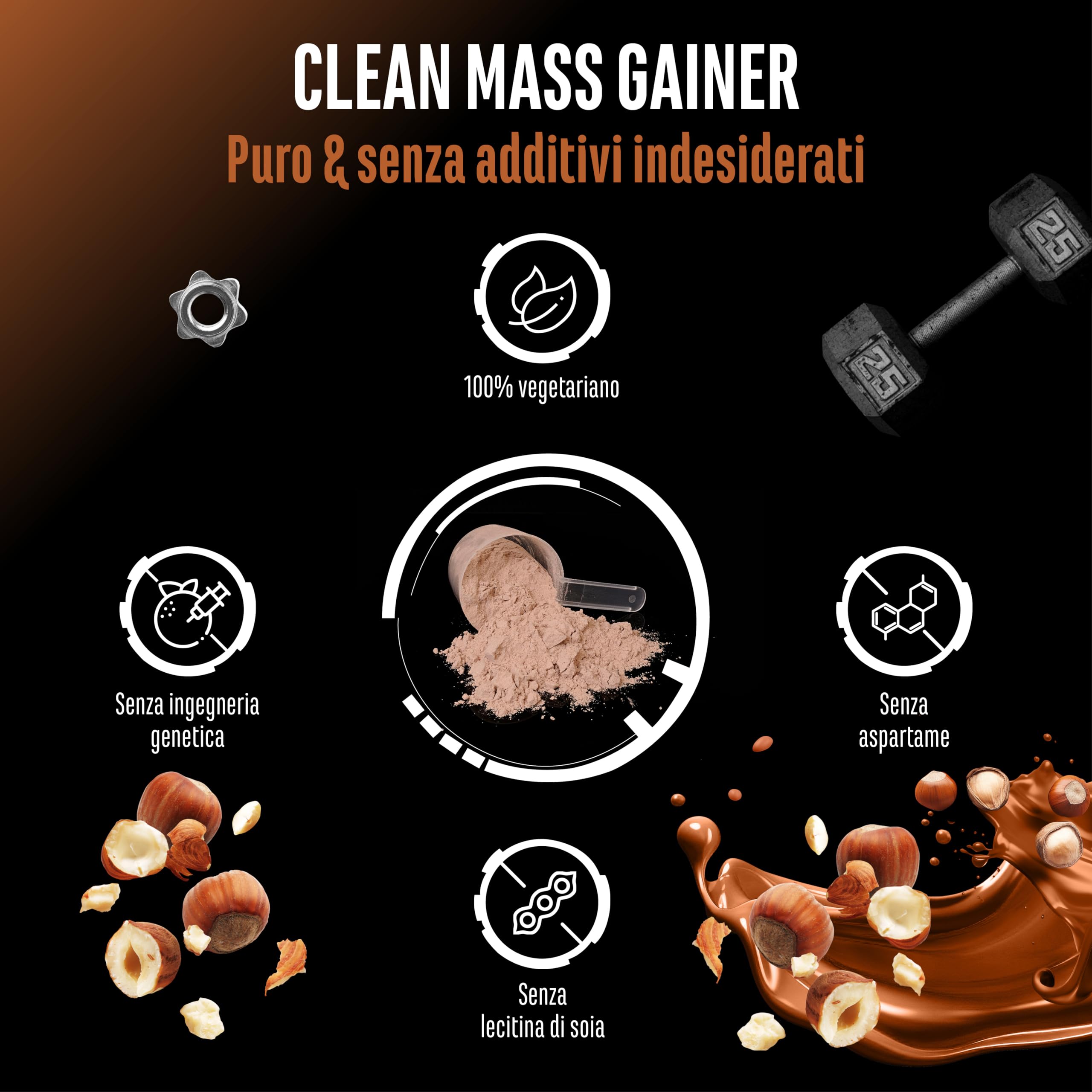 Elite Carbs & Mass Gainers Clean Weight Gainer gainer Torrone alla Nocciola 3 kg 36 g proteine