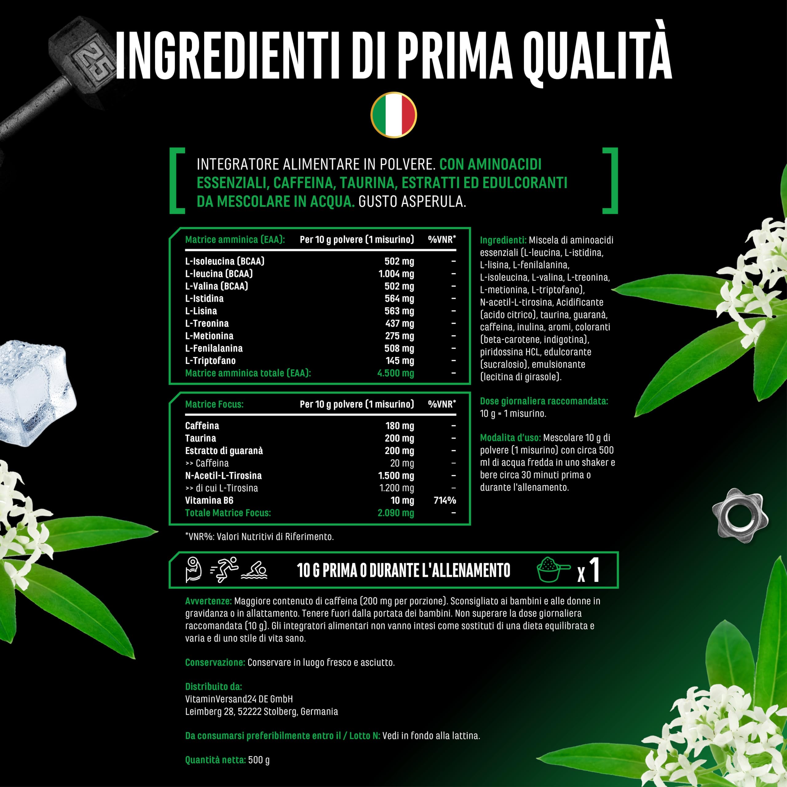 Elite Pre-Workout & Pump EAA Energy Mix bevanda in polvere 500 g Asperula