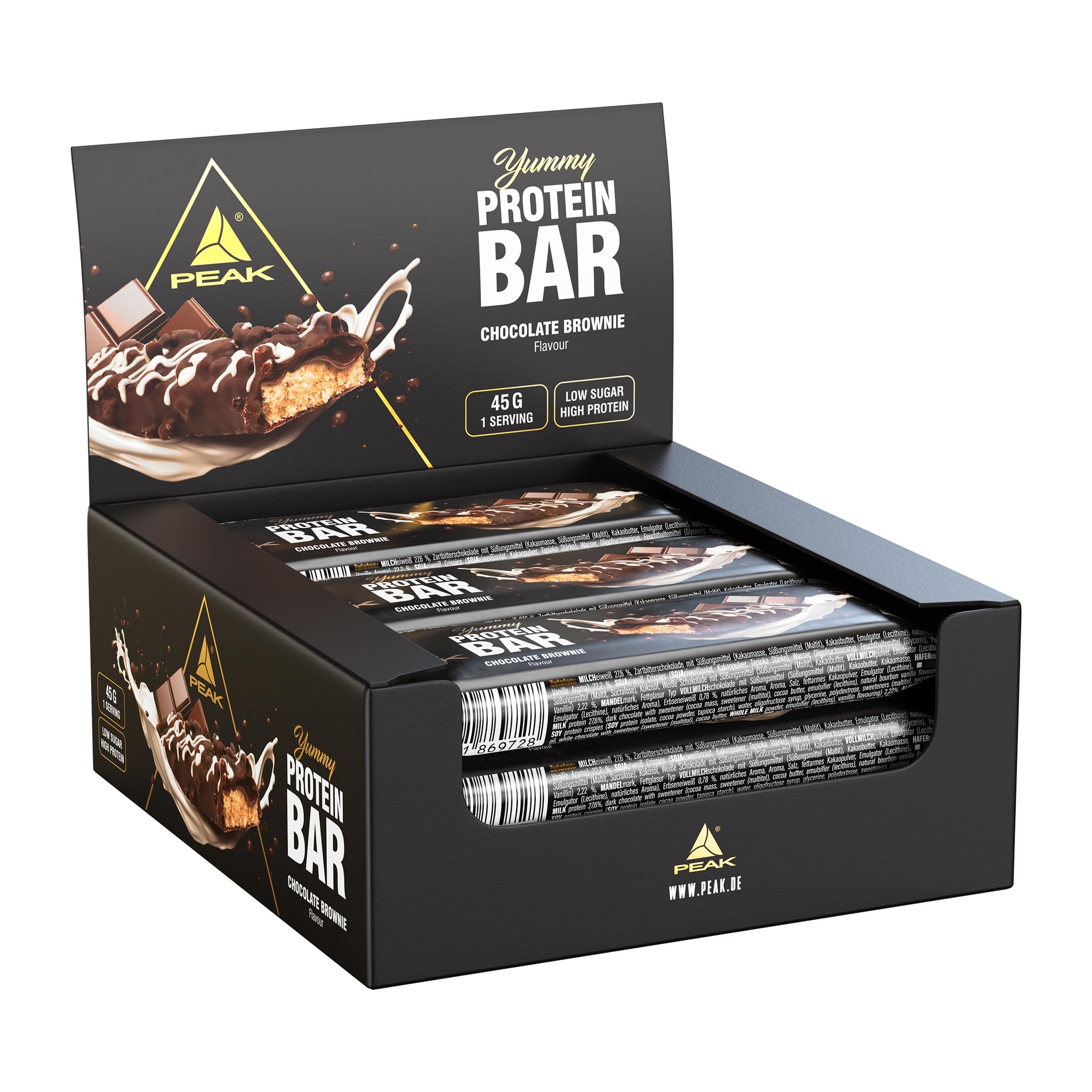 Green Peak Proteins PEAK Yummy Protein Bar barretta proteica 12 x 45 g brownie