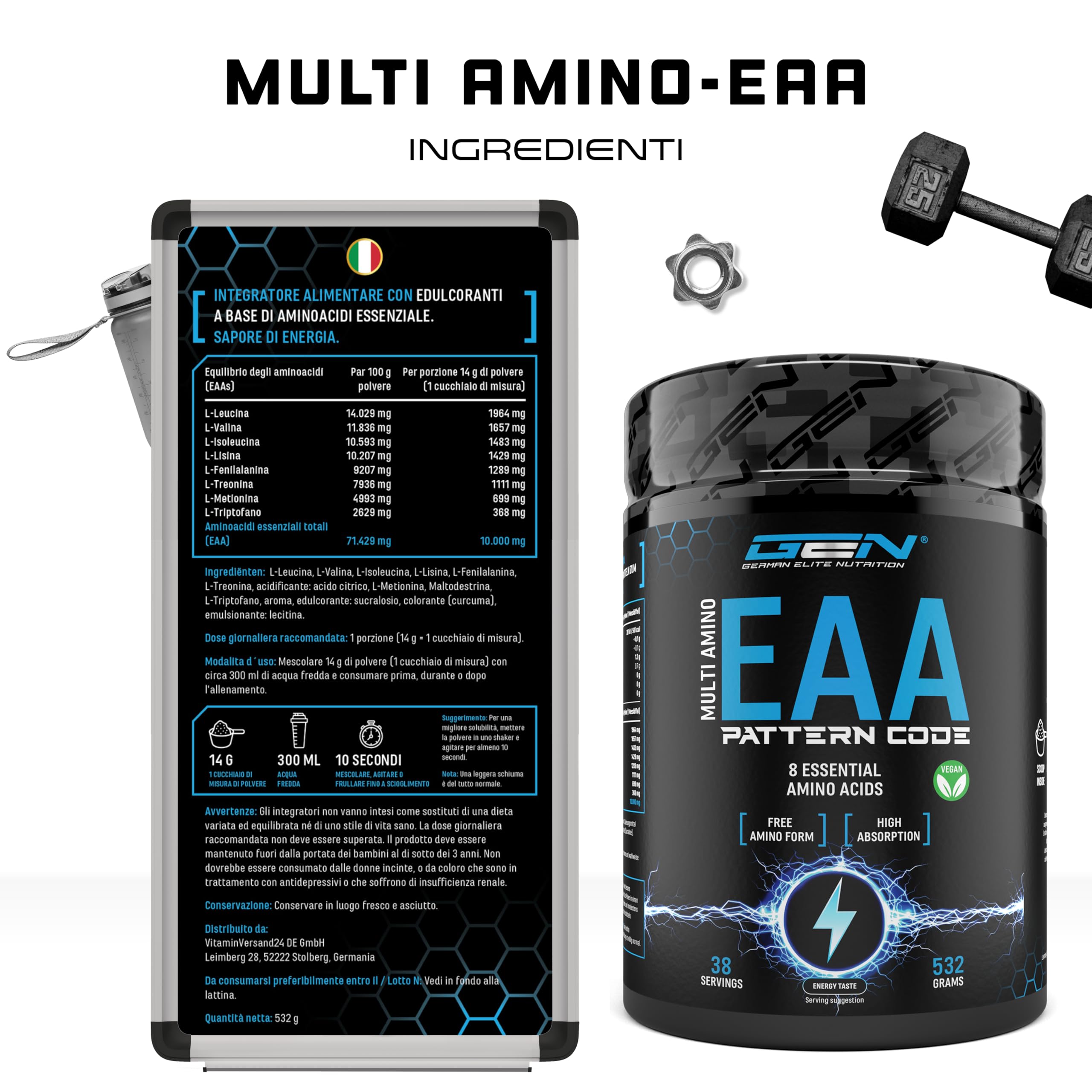 Elite EAA & BCAA Polvere EAA aminoacidi Energy 532 g vegano