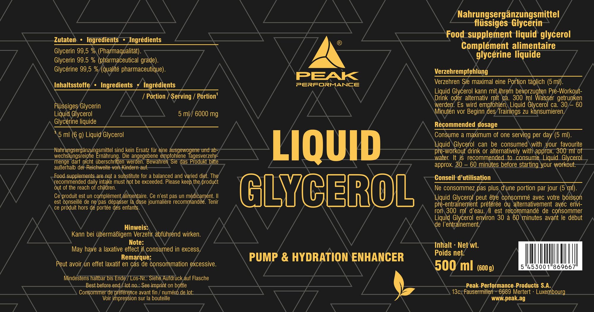 Green Peak Boosters Glicerolo Liquido integratore 500 ml puro al 99,5%