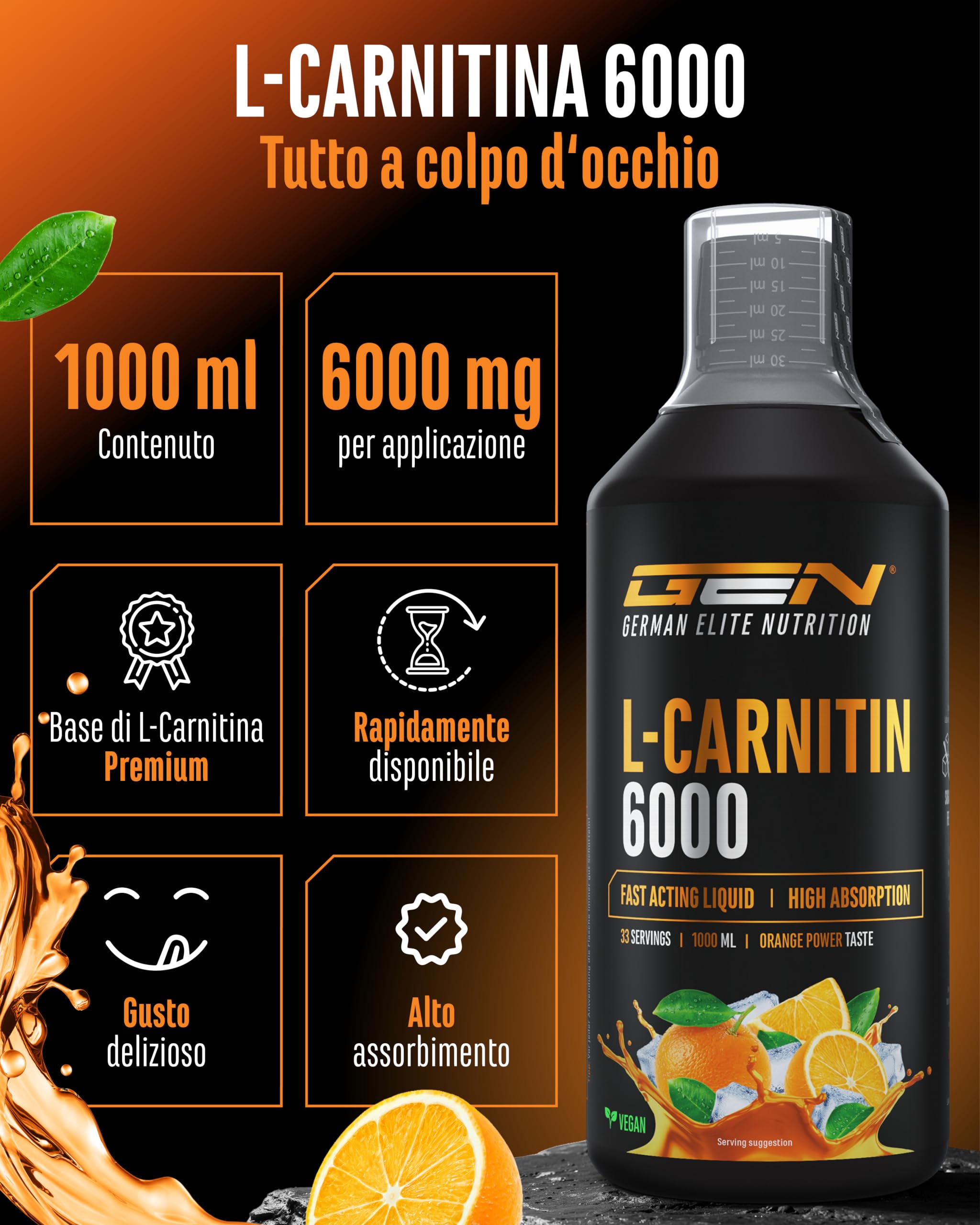 Elite Amino Singles L-Carnitina 6000 Liquido 1000 ml Arancia 6000 mg