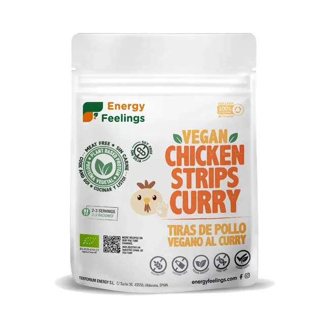 Energy Feelings Menú Veggie & Proteína Texturizada Strisce di pollo al curry vegane biologiche preparato 165 g senza glutine