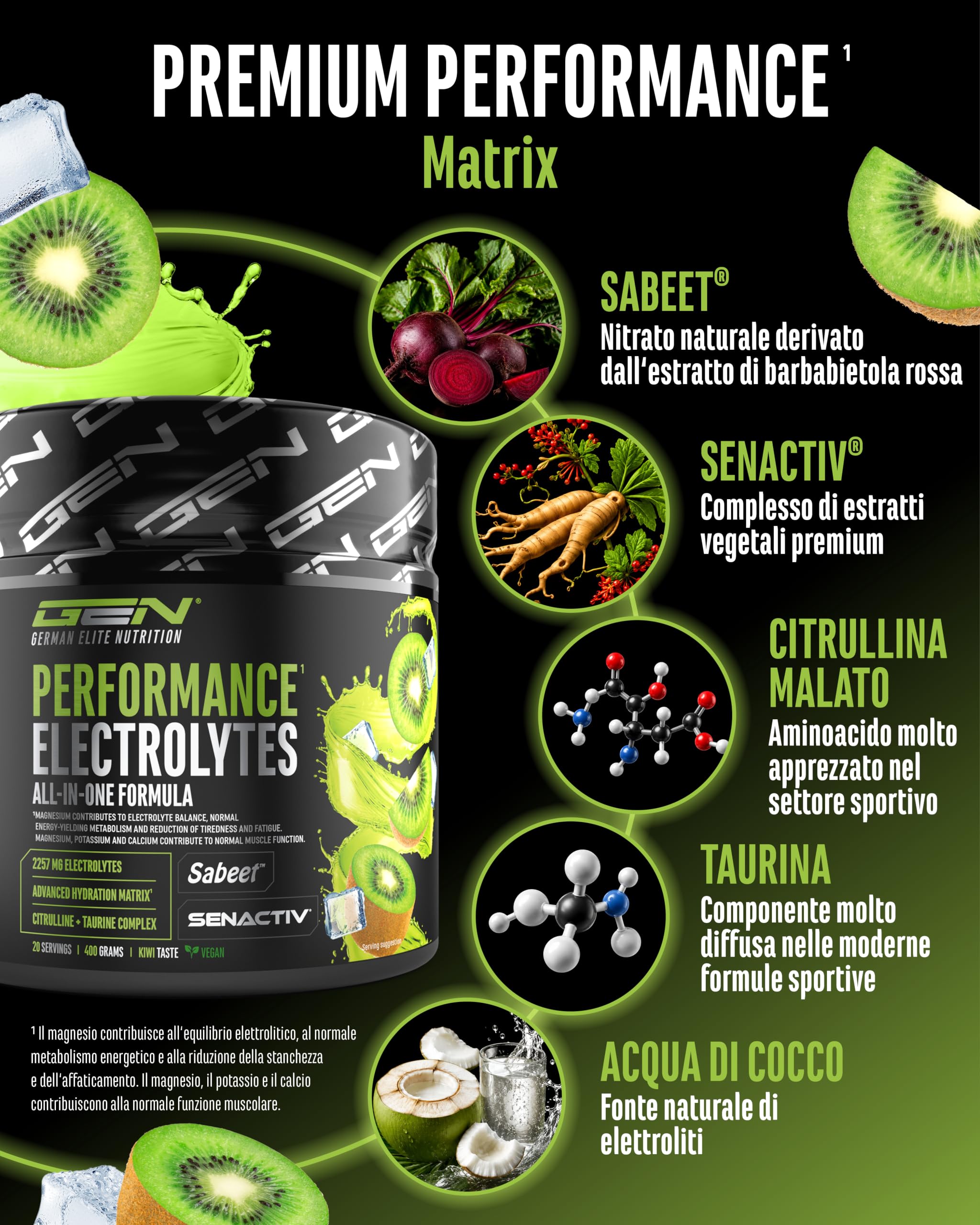 Elite Vitamins, Minerals & Hydration Performance Electrolytes elettroliti 400 g kiwi intra-workout