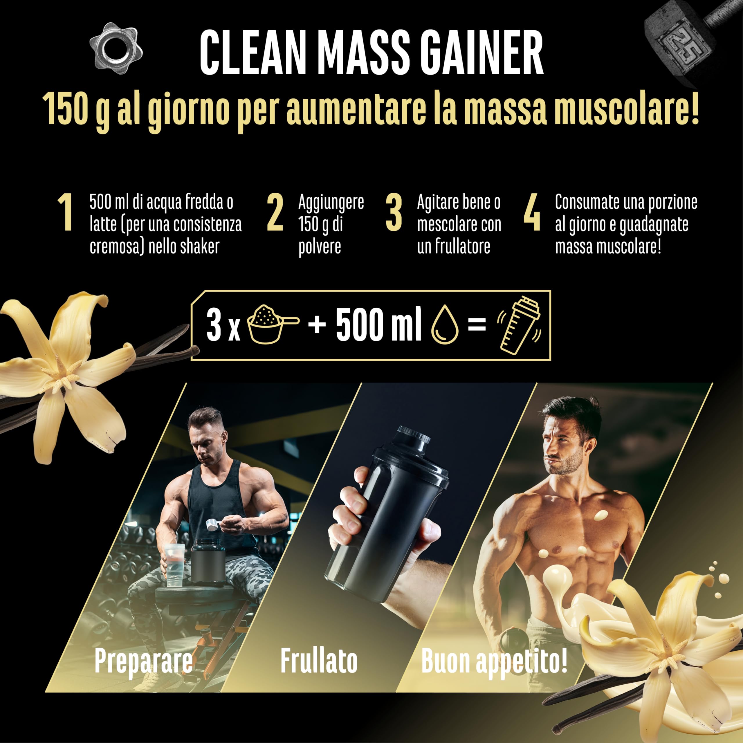 Elite Carbs & Mass Gainers Clean Weight Gainer gainer Vaniglia 3 kg 36 g proteine