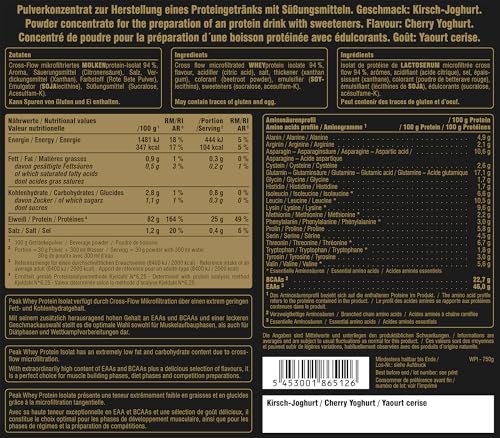 Green Peak Proteins PEAK Whey Protein Isolate proteine 750 g yogurt alla ciliegia