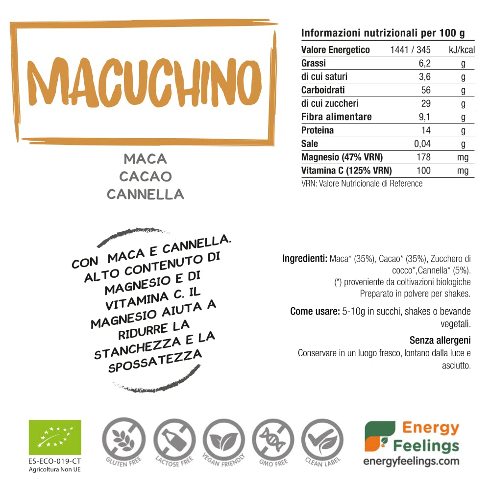 Energy Feelings Batidos Saludables Macuchino Bio shake 200 g cacao maca