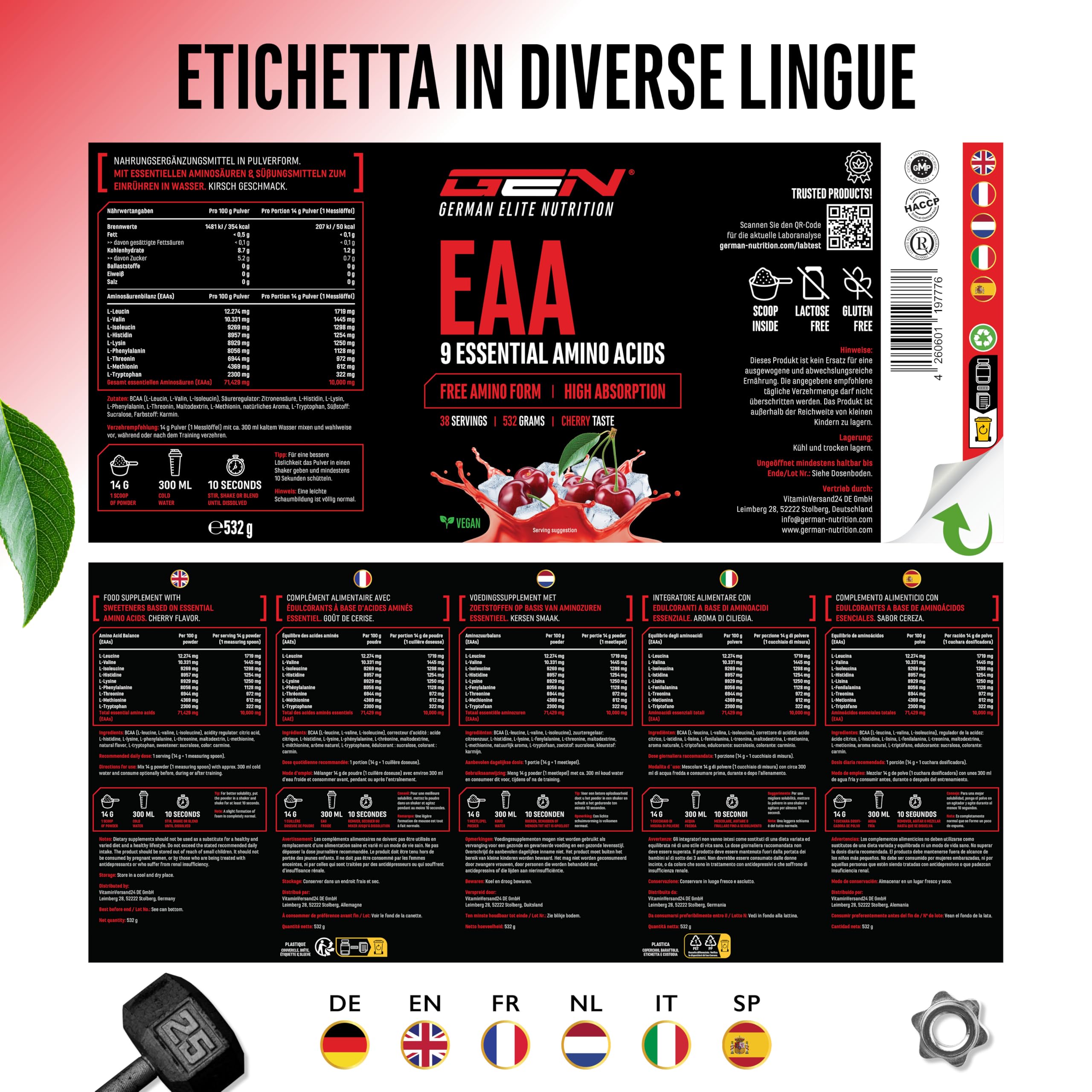 Elite EAA & BCAA EAA in polvere 532 g ciliegia vegana