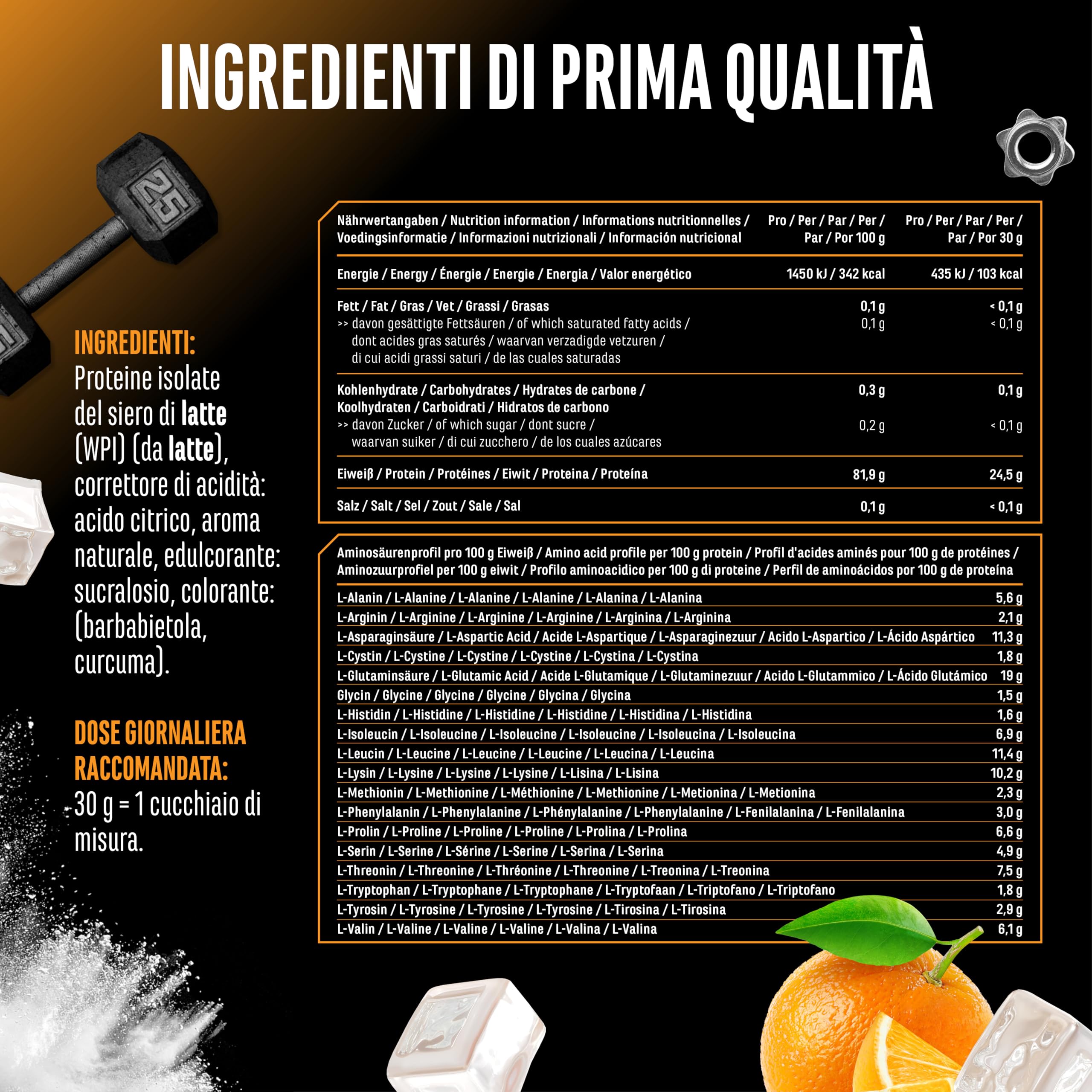 Elite Clear Whey Isolate Protein Shake 900 g Arancia Fresca 24 g proteine
