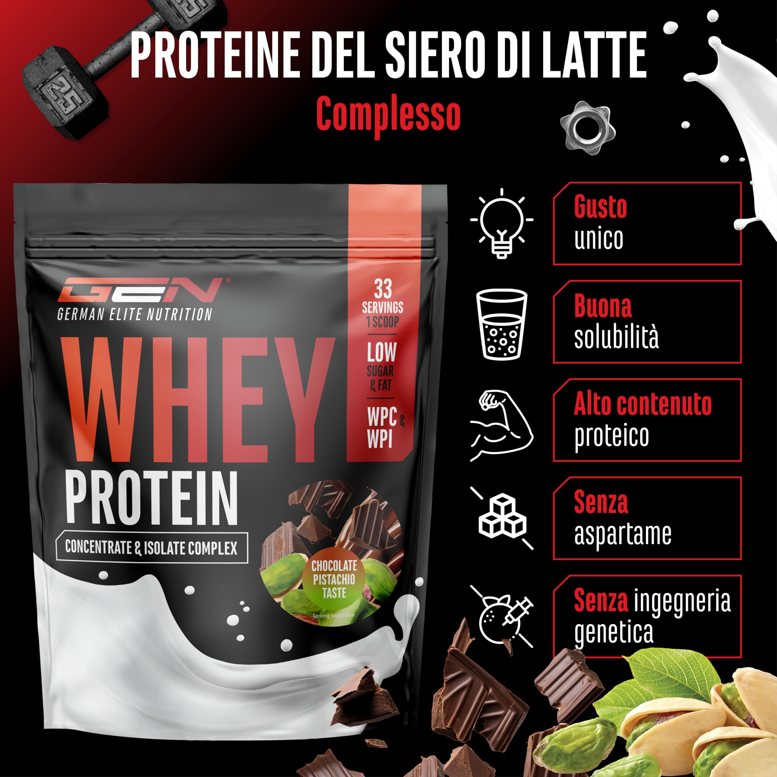Elite Whey Protein Complex proteine in polvere 1000 g Cioccolato al pistacchio