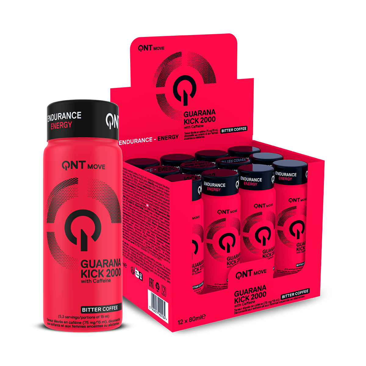 QNT Pre-Workout Guarana Kick 2000 mg pre-workout Bitter Coffee 12 x 80 ml 0 zuccheri
