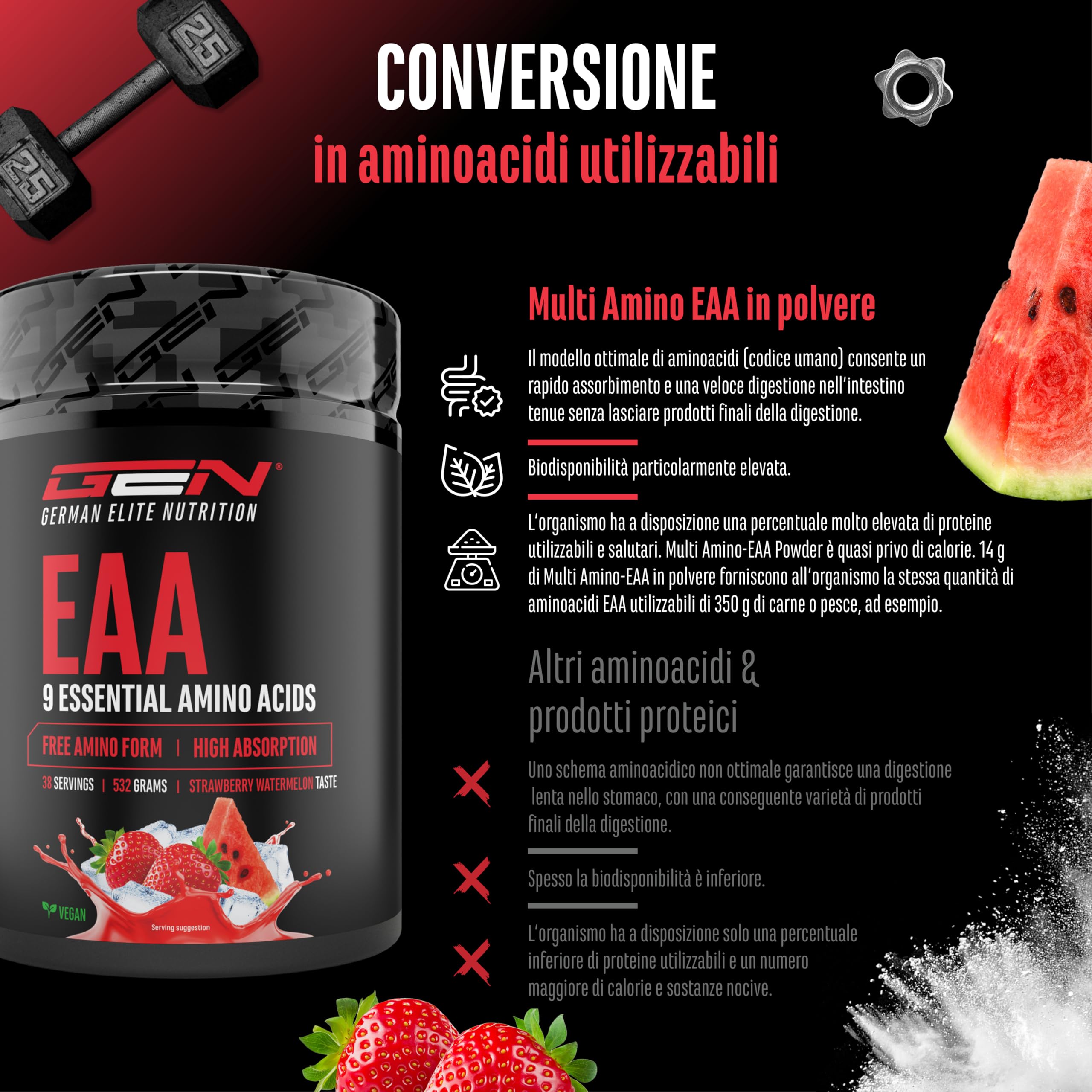 Elite EAA & BCAA EAA in polvere 532 g Fragola e Anguria Vegano