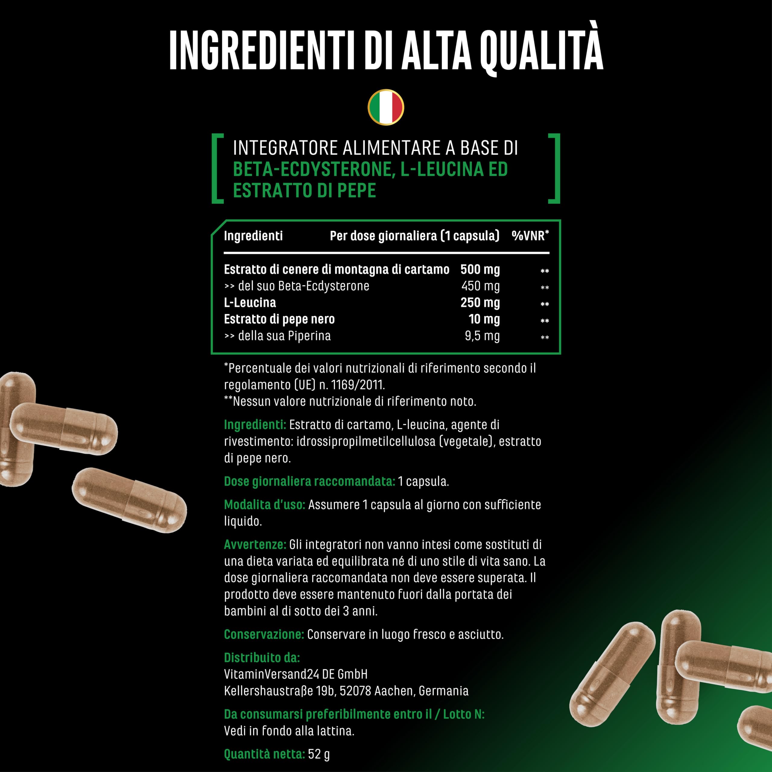 Elite Testo & Vitality Botanicals Complesso di Ecdisterone integratore 60 capsule vegane 760 mg