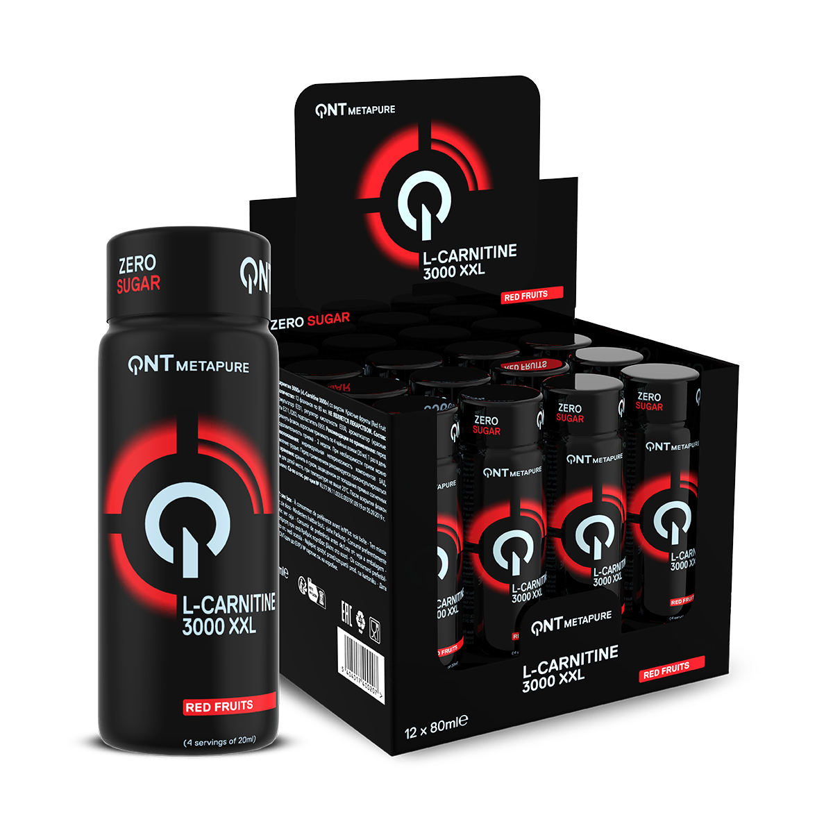 QNT L-Carnitine 3000 mg integratore pronto da bere 12 x 80 ml frutti rossi