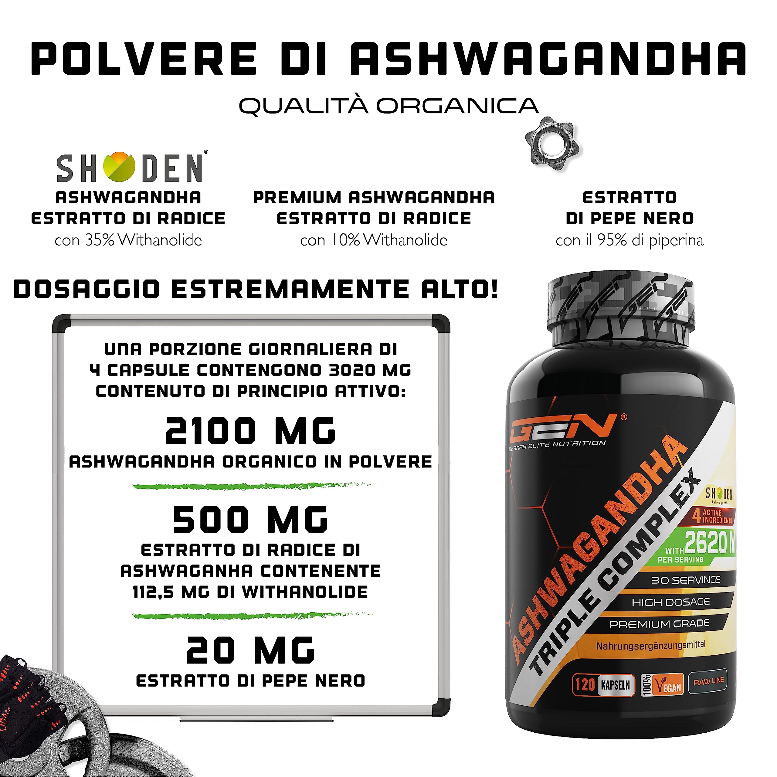 Elite Adaptogens, Sleep & Mind Ashwagandha Tripla integratore ashwagandha 120 capsule vegane 2620 mg per dose