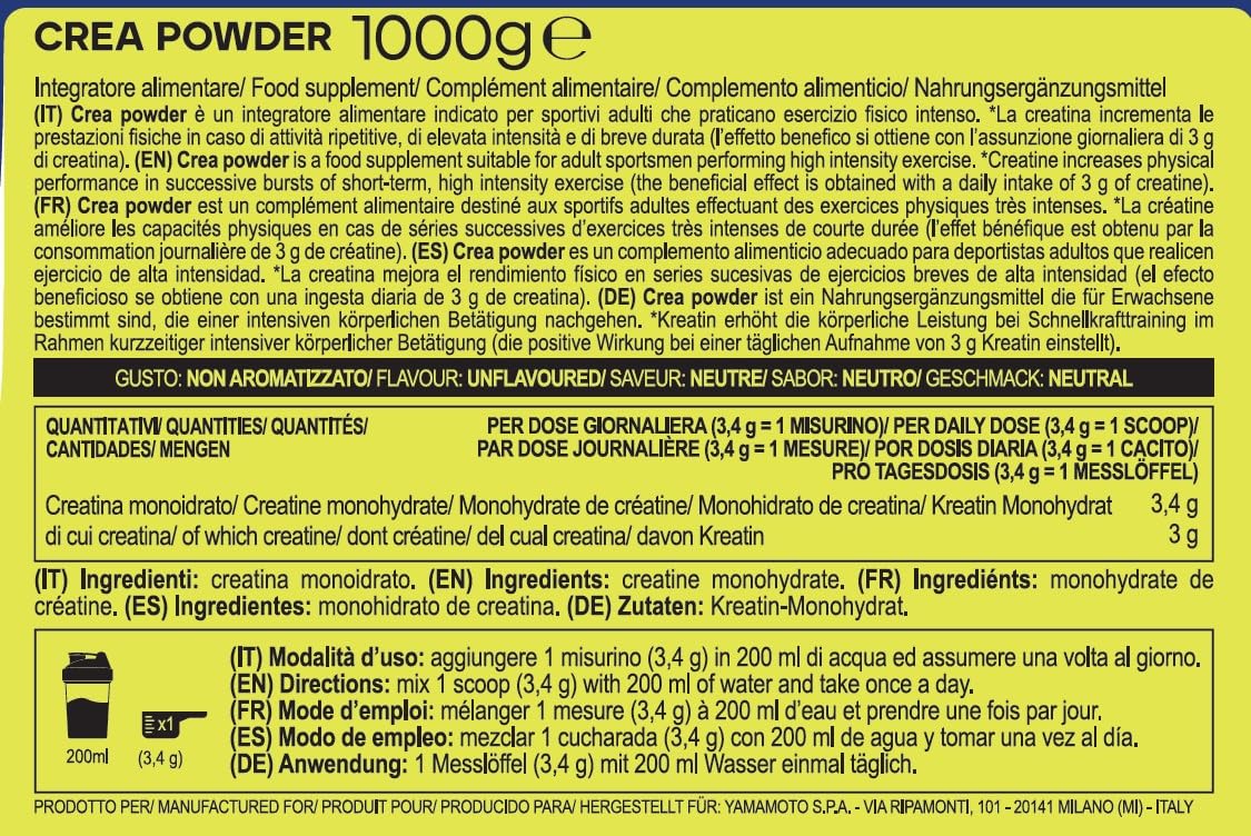 YAMAMOTO Creatina Crea Powder creatina in polvere 1000 g monoidrato pura