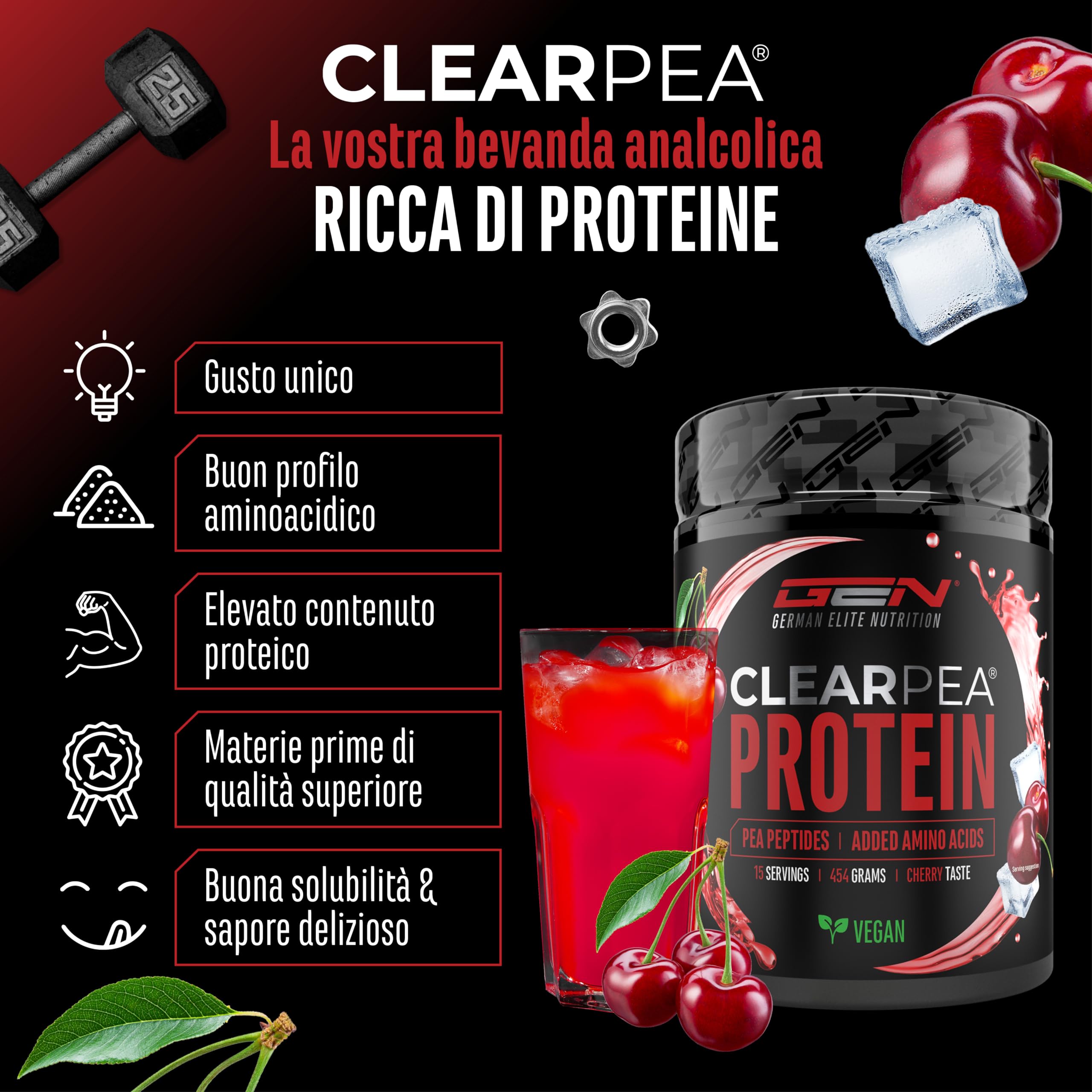 Elite Plant Protein ClearPea® proteine vegane 454 g ciliegia idrolizzato di pisello