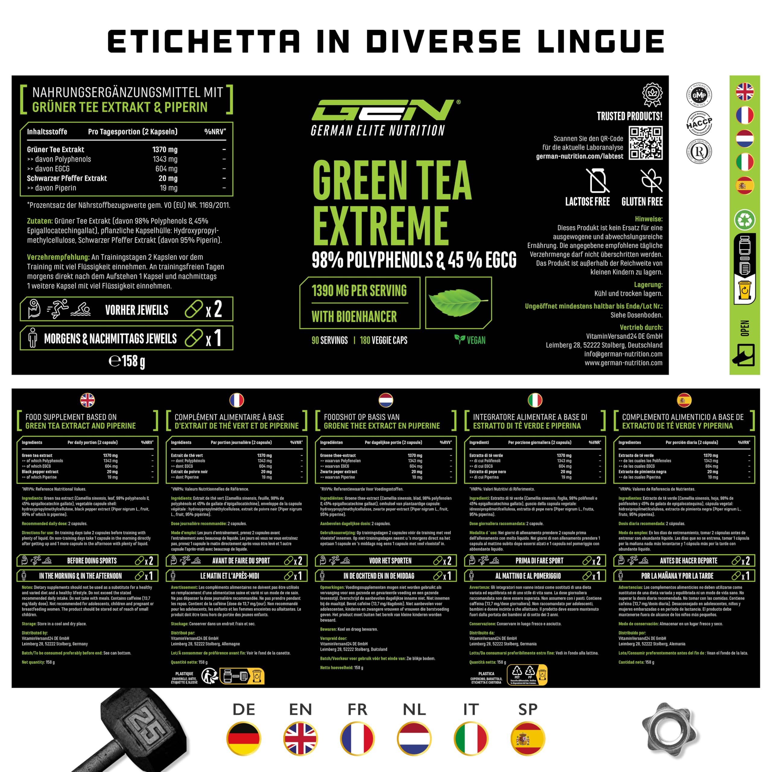 Elite Fat Burners & Cutting Green Tea Extreme integratore 180 capsule vegane