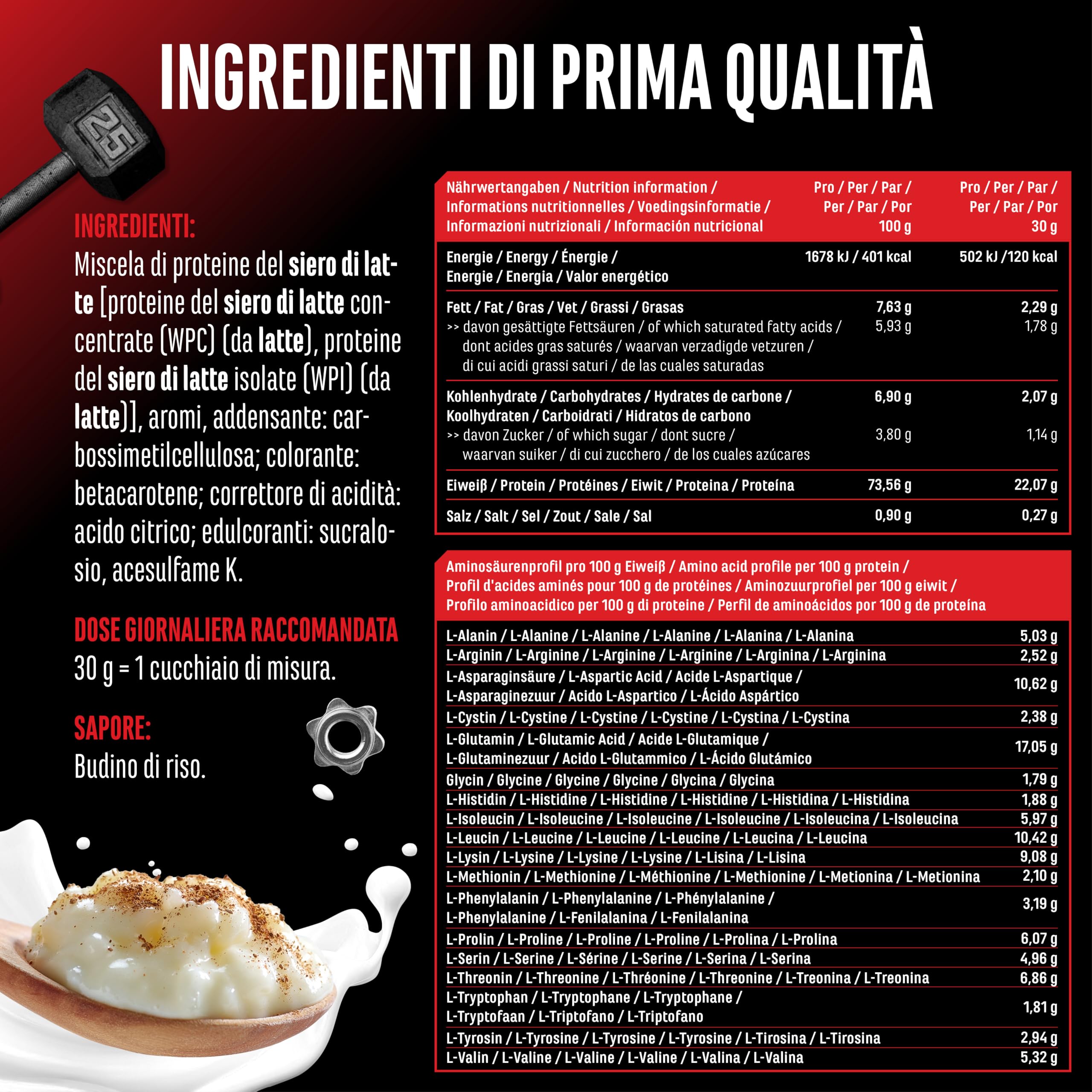 Elite Whey Protein Whey Proteine Complesso 1000 g riso al latte isolato