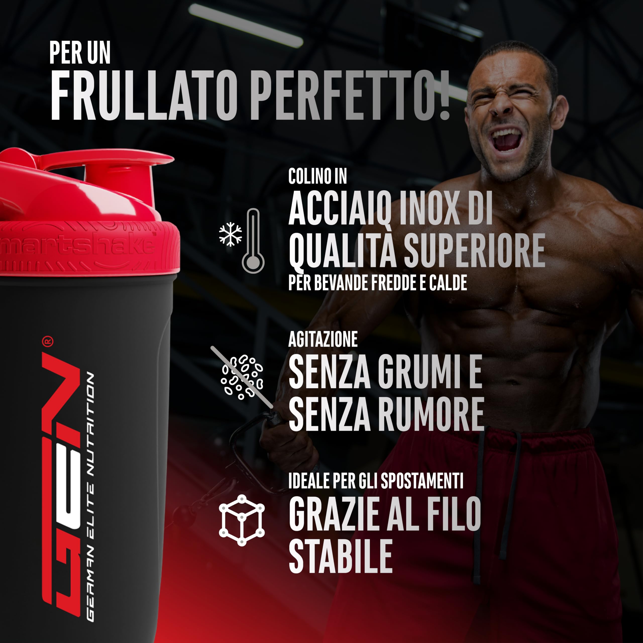Elite Accessories Reforce shaker in acciaio inox nero 700 ml