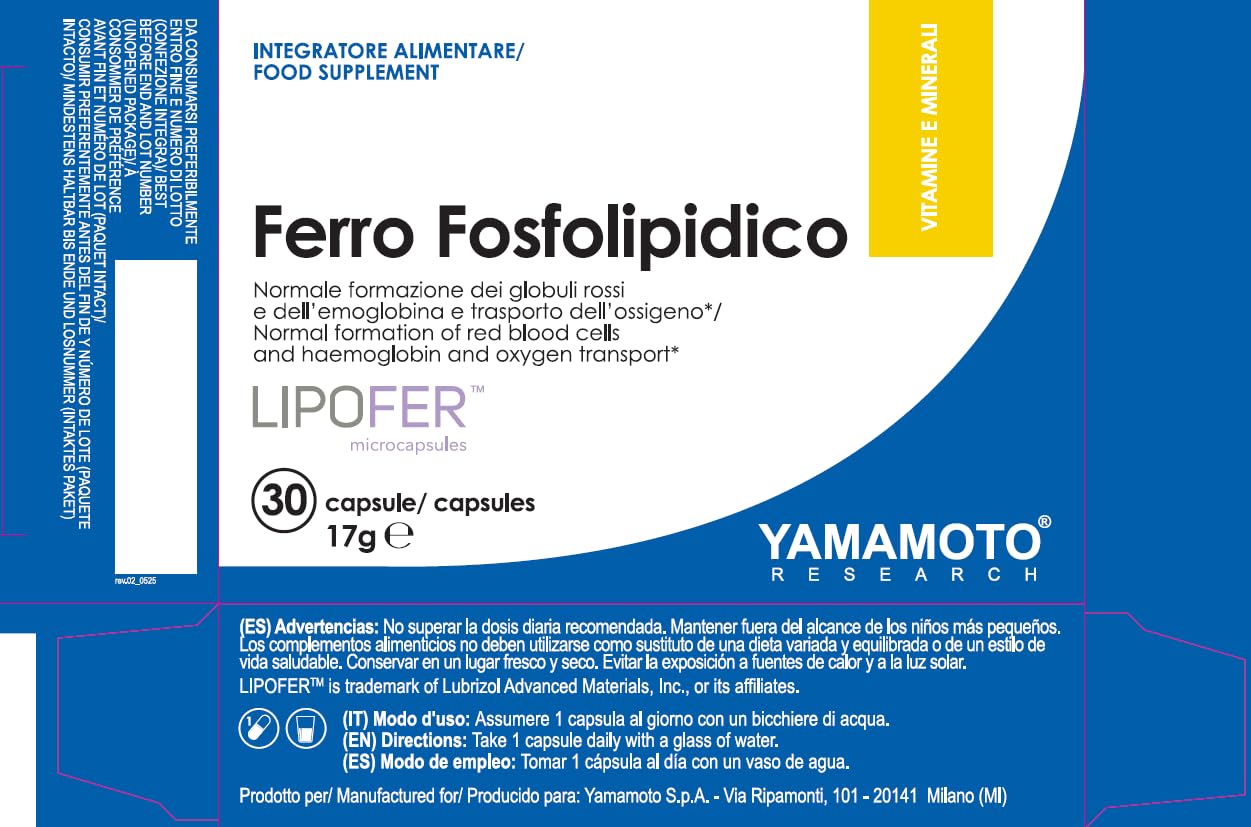 YAMAMOTO Vitamine e Minerali Ferro Fosfolipidico capsule 30 capsule, con vitamina C