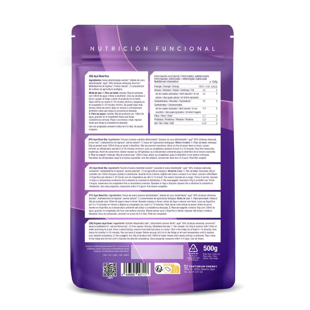 Energy Feelings Preparato per Açaí Bowl Bio 500 g con avena e cocco