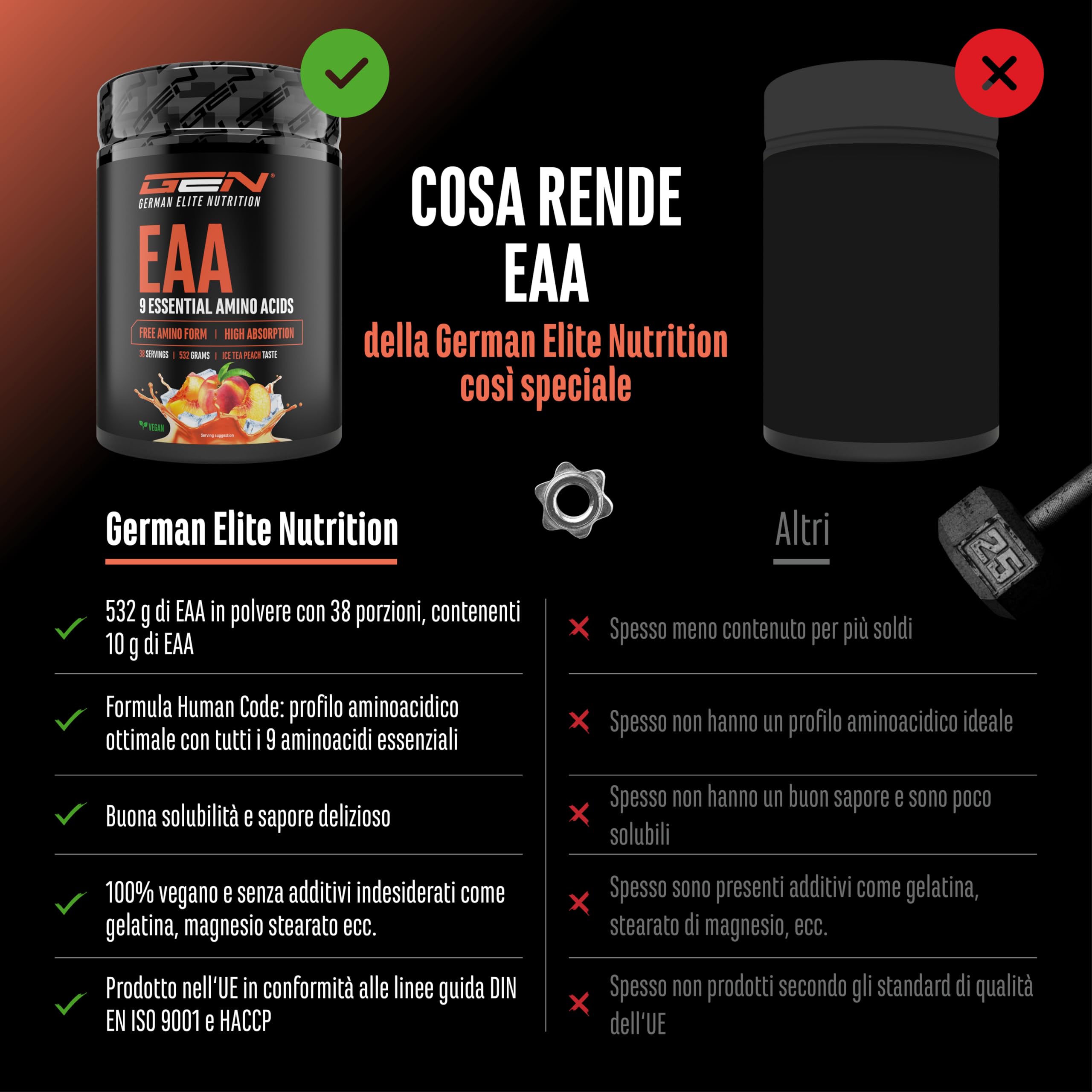 Elite EAA & BCAA EAA in polvere 532 g tè freddo alla pesca, 9 aminoacidi essenziali