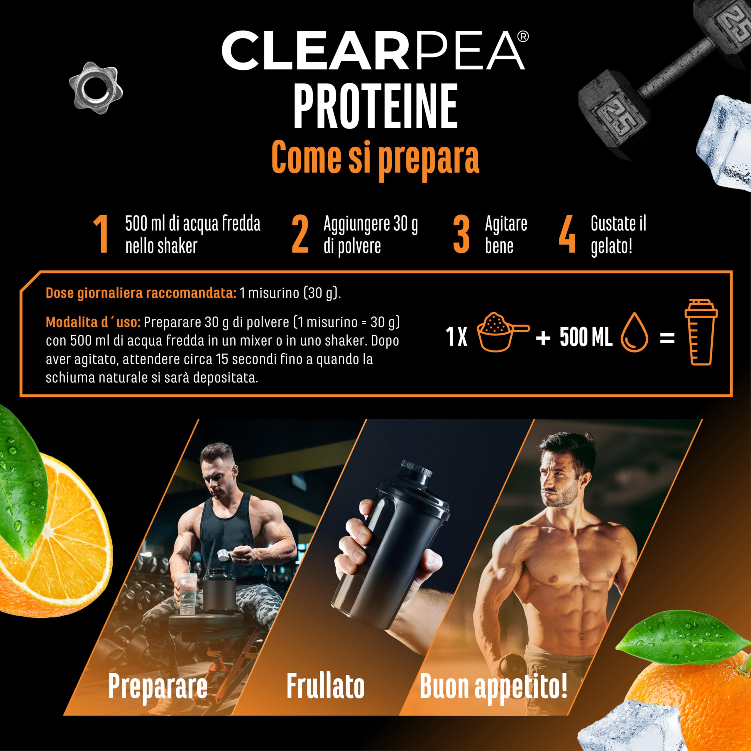 Elite Plant Protein ClearPea proteine vegane in polvere Succo d'Arancia 454 g