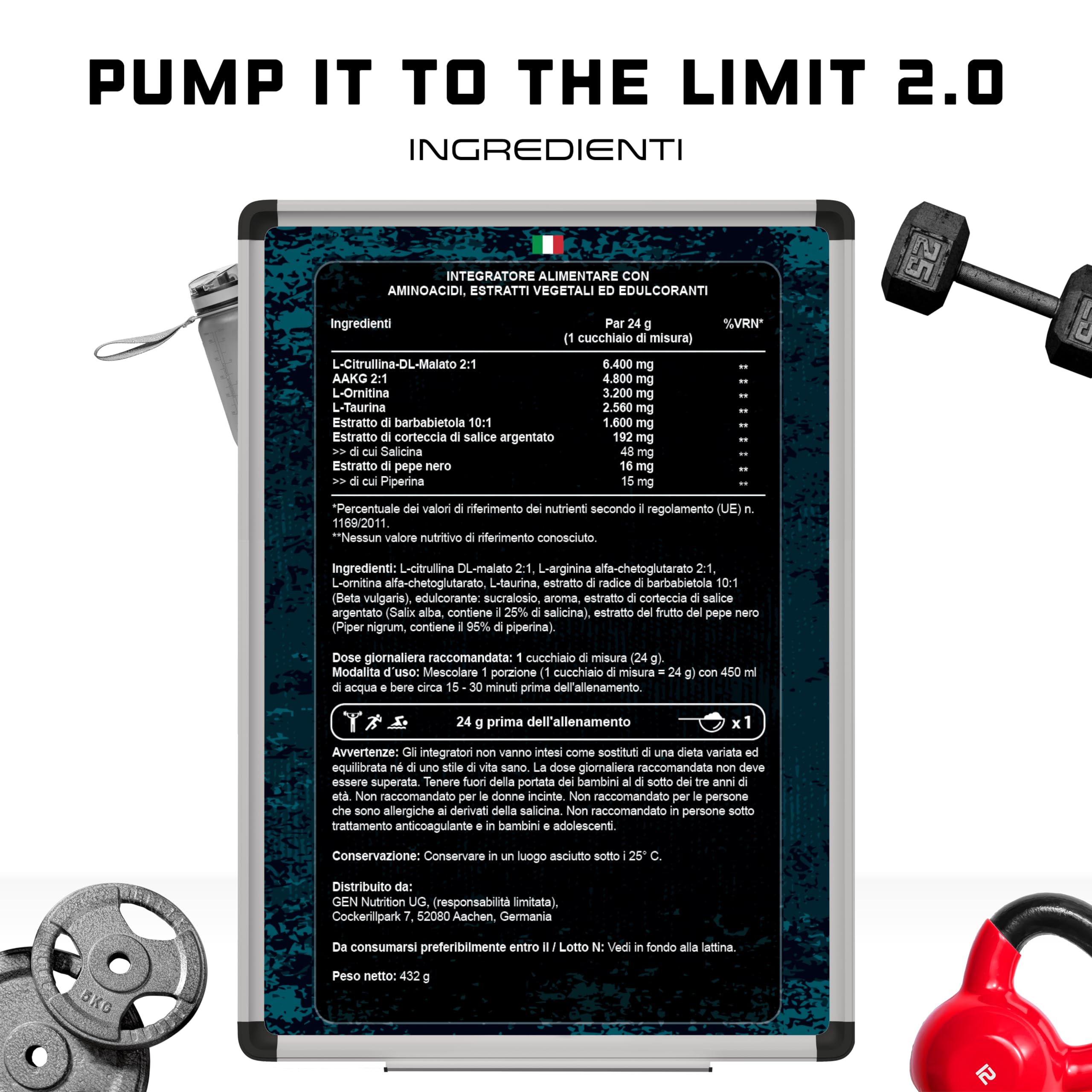 Elite Pre-Workout & Pump Pump it to the Limit booster 432 g tripla ciliegia senza caffeina