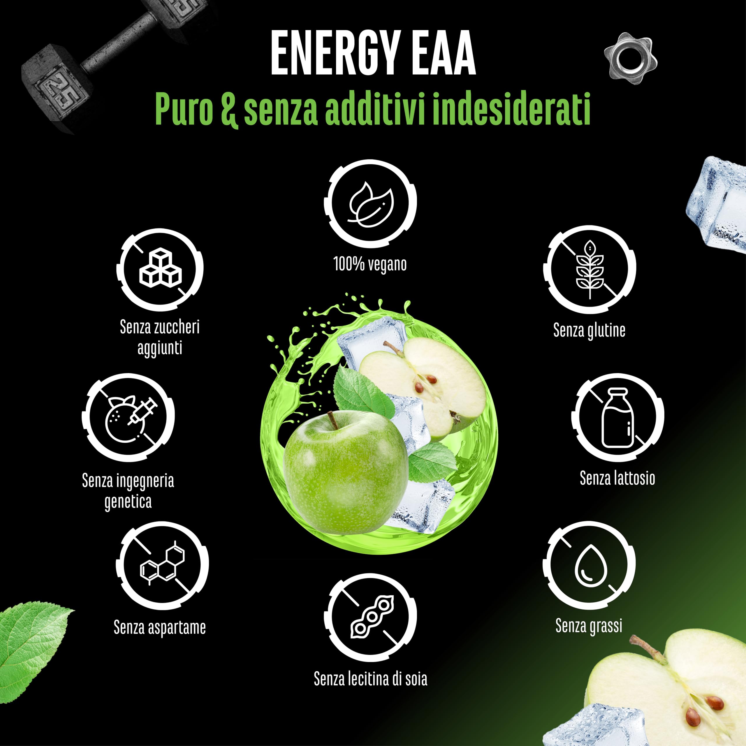 Elite Pre-Workout & Pump EAA Energy Mix pre-workout 500 g Mela Verde senza zucchero