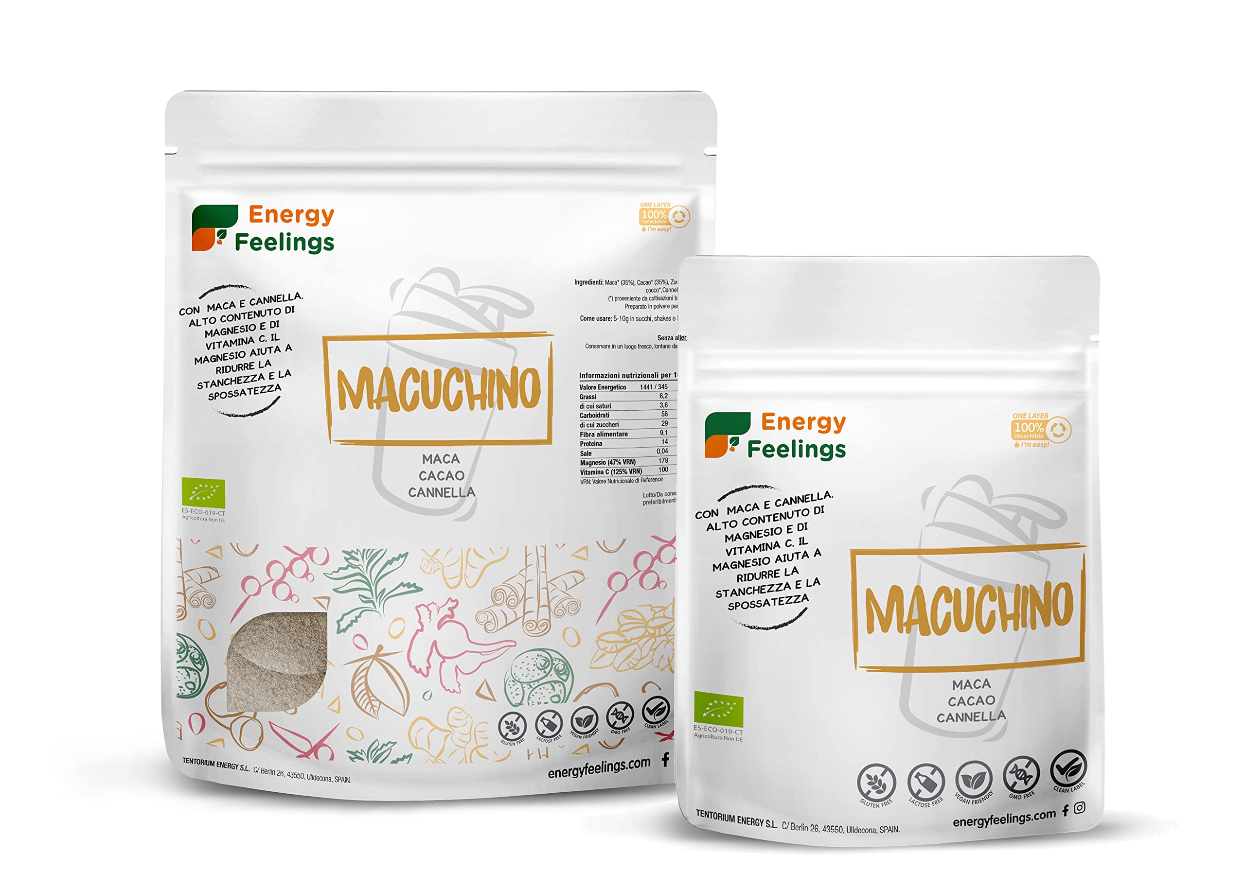 Energy Feelings Batidos Saludables Macuchino Bio shake 200 g cacao maca
