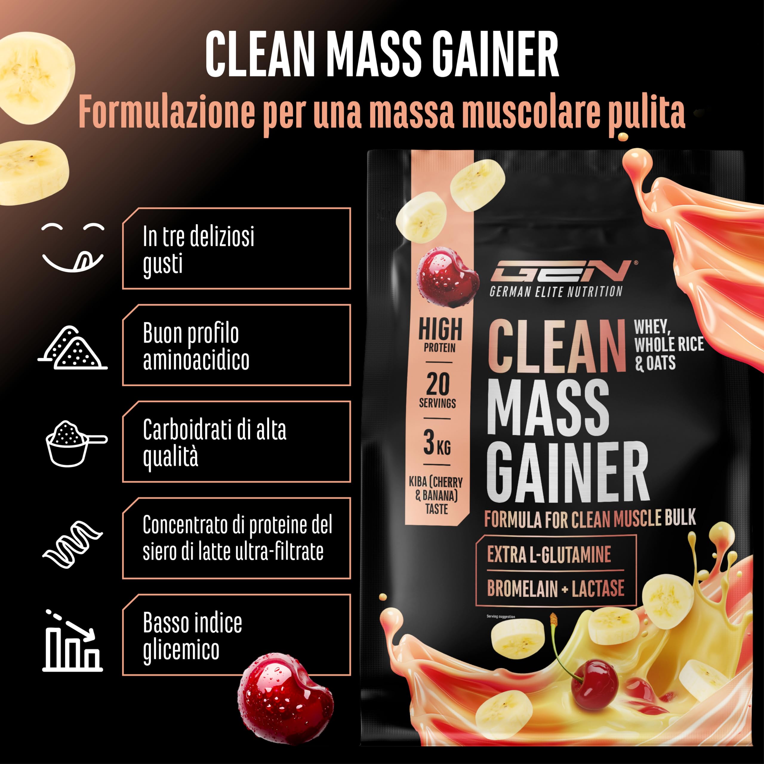 Elite Carbs & Mass Gainers Clean Weight Gainer mass gainer 3 kg Cerry & Banana