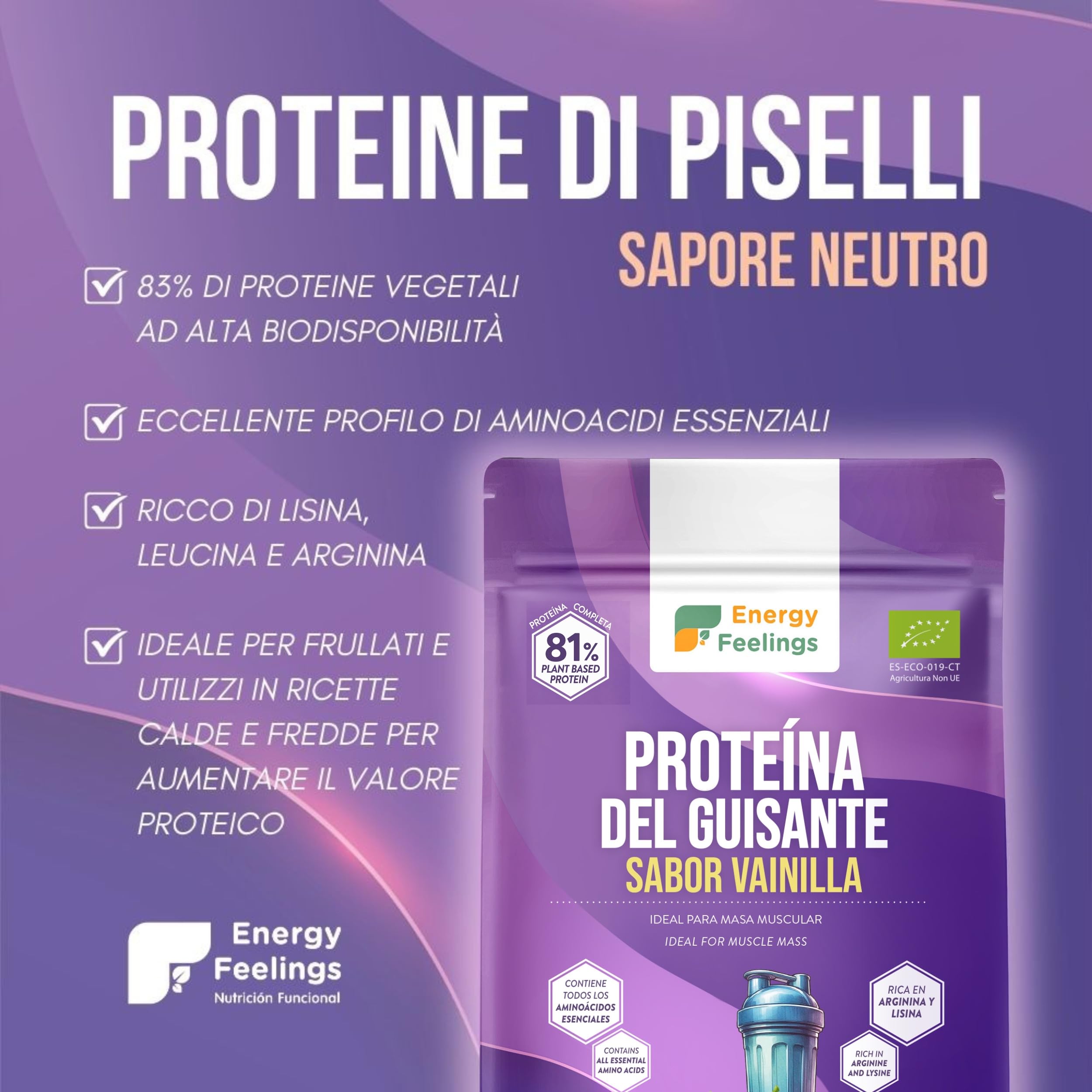 Energy Feelings Proteine di Piselli proteine in polvere vaniglia 1 kg bio
