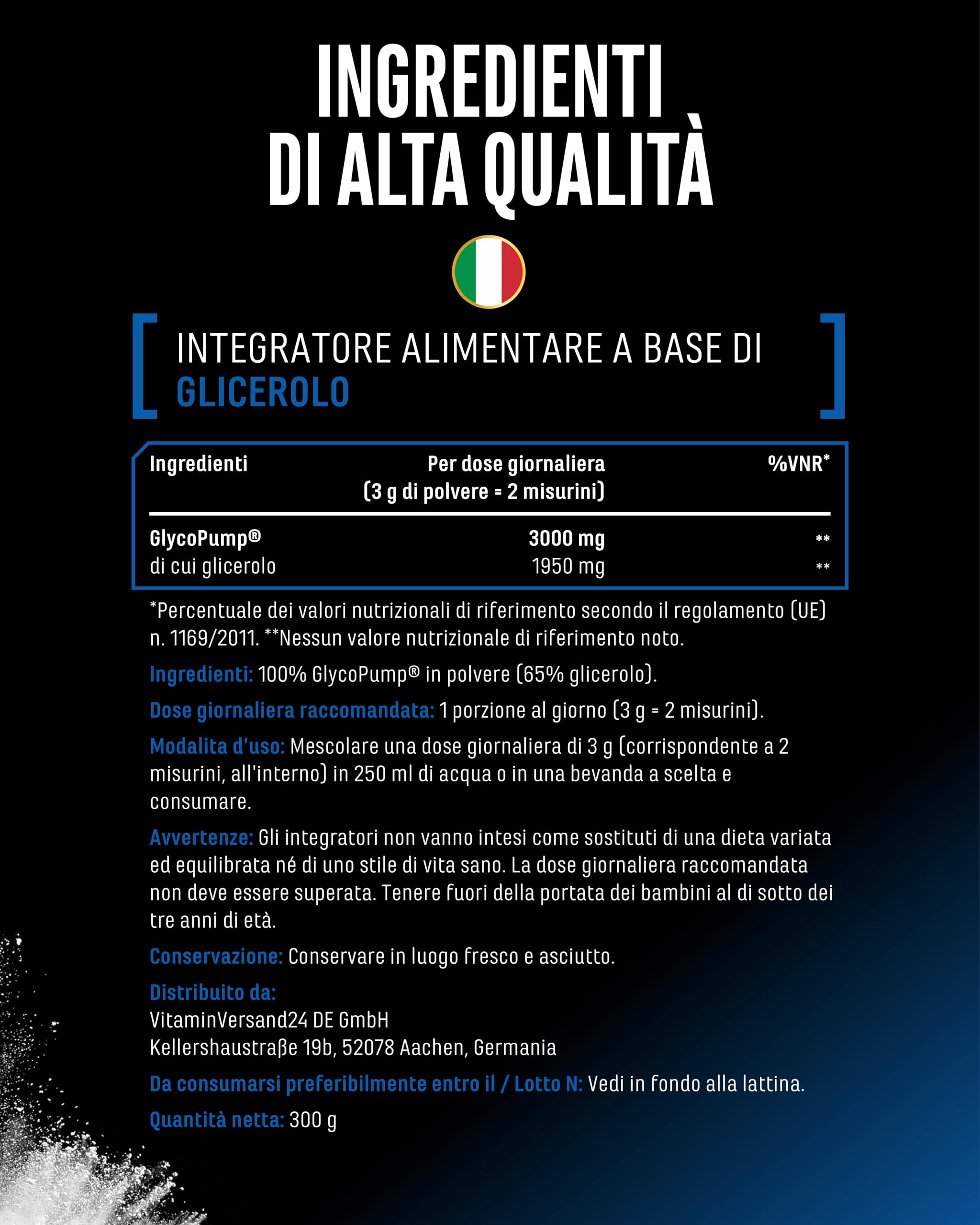 Elite Pre-Workout & Pump GlycoPump® glicerolo in polvere 300 g, 65% glicerina