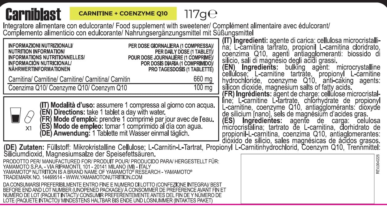 YAMAMOTO Aminoacidi e BCAAs CarniBLAST integratore L-carnitina 90 compresse 3 forme