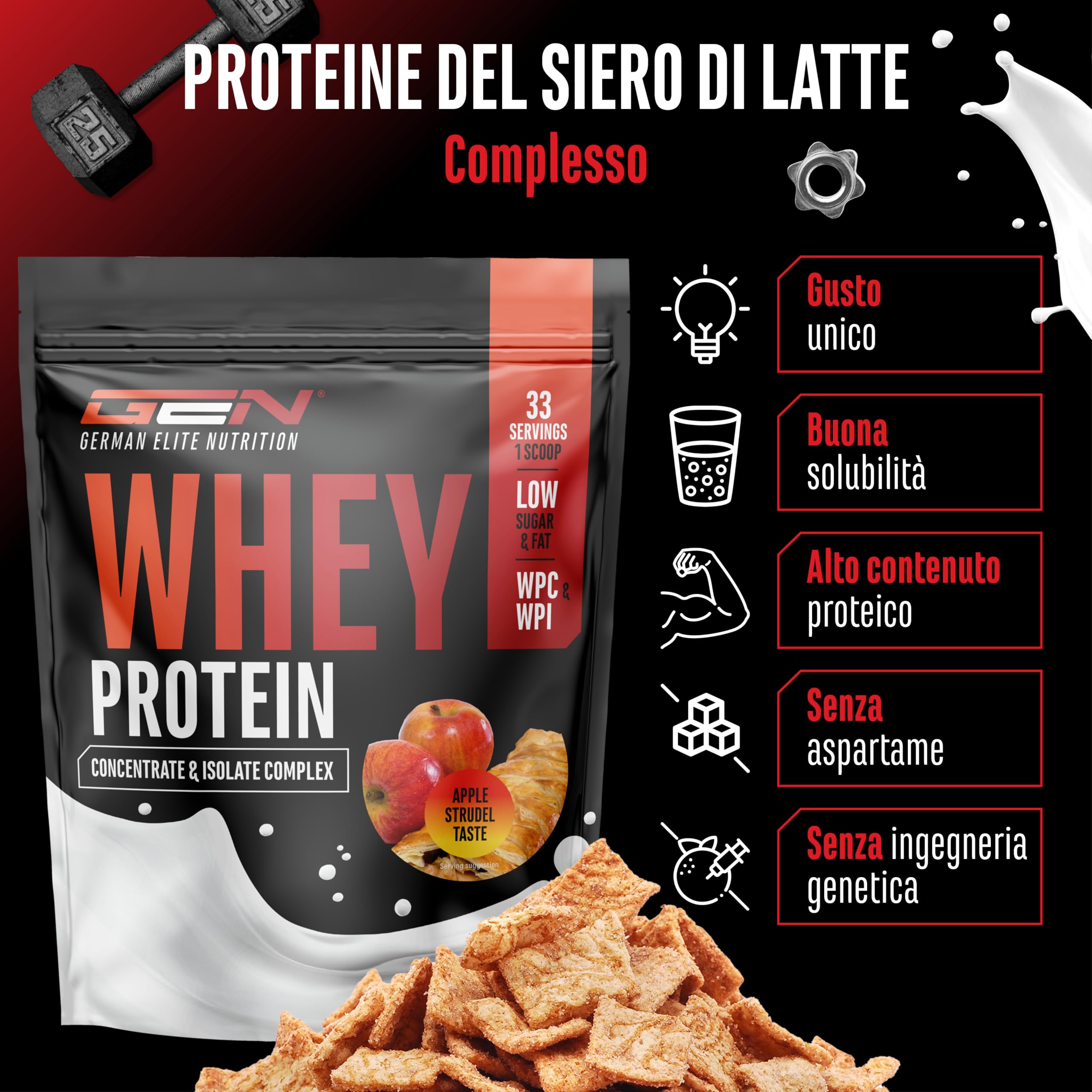 Elite Whey Protein Complex proteine in polvere 1 kg cereali alla cannella, mix WPC e WPI