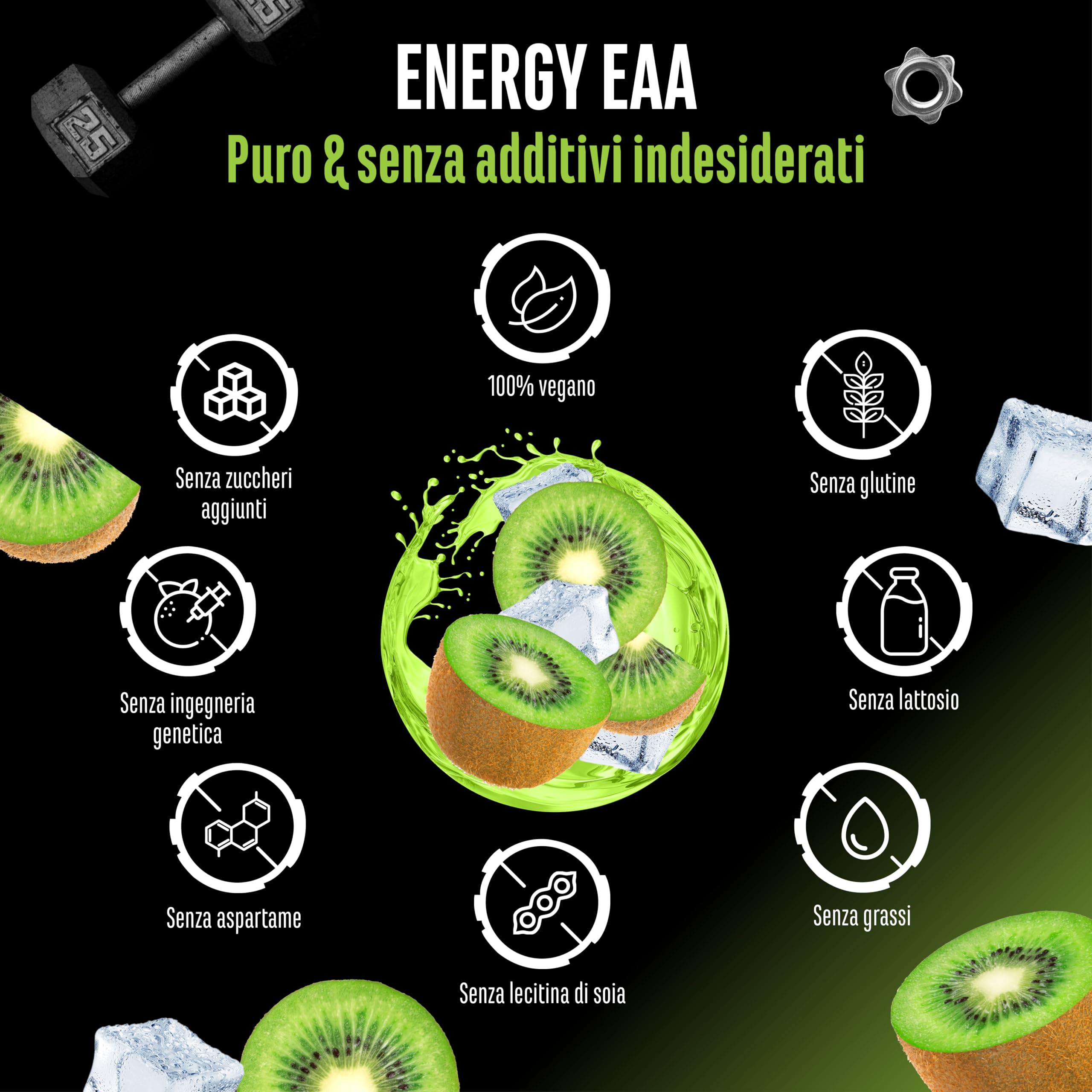 Elite Pre-Workout & Pump EAA Energy Mix pre-workout Kiwi 500 g senza zucchero