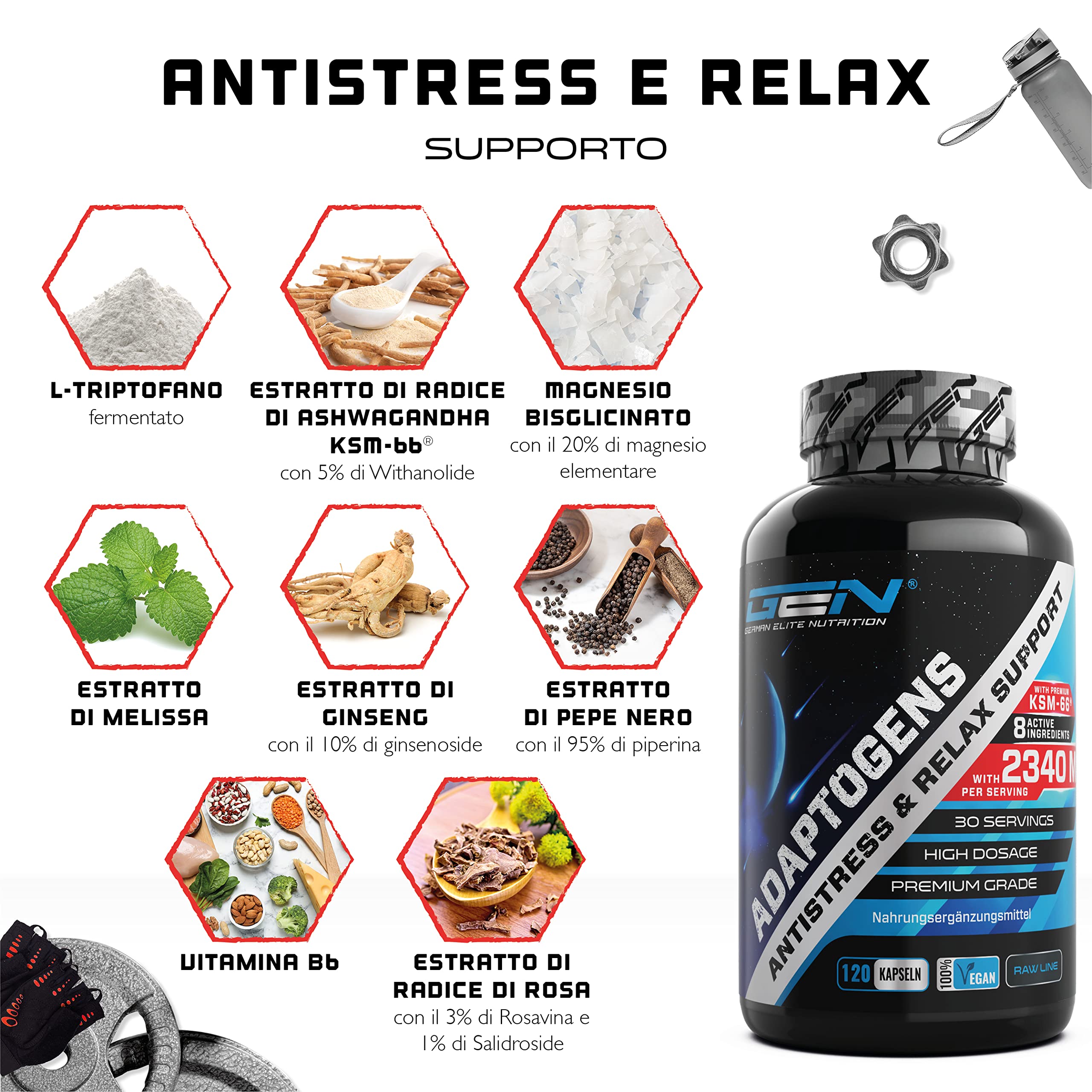 Elite Adattogeni, sonno e mente GEN GERMAN ELITE NUTRITION Complesso adattogeno 120 capsule vegane