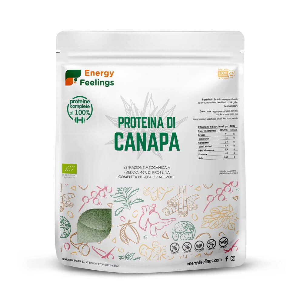 Energy Feelings Proteína Vegana & Nutrición Deportiva Proteine di Canapa in Polvere BIO 1 kg 50% vegetali