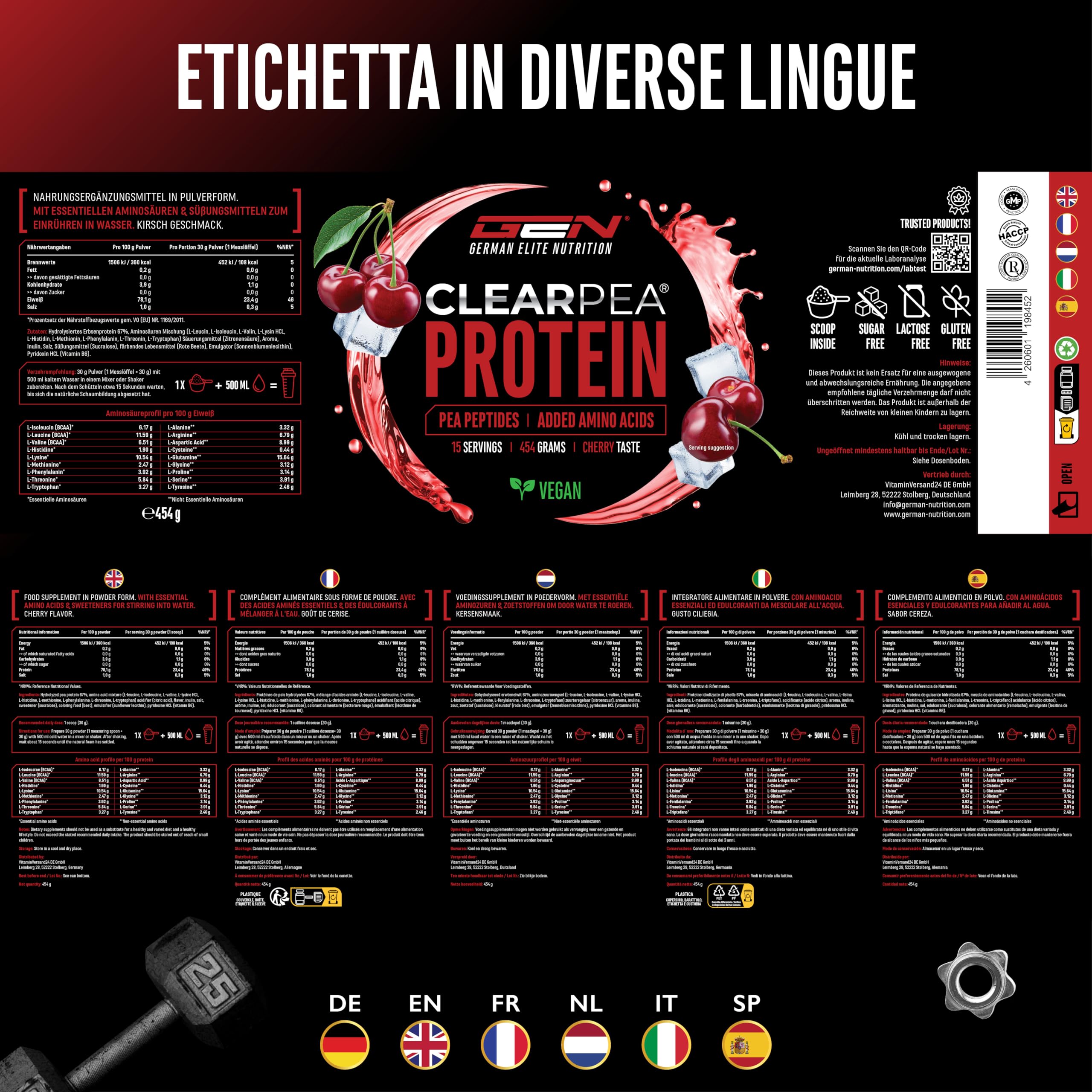 Elite Plant Protein ClearPea® proteine vegane 454 g ciliegia idrolizzato di pisello