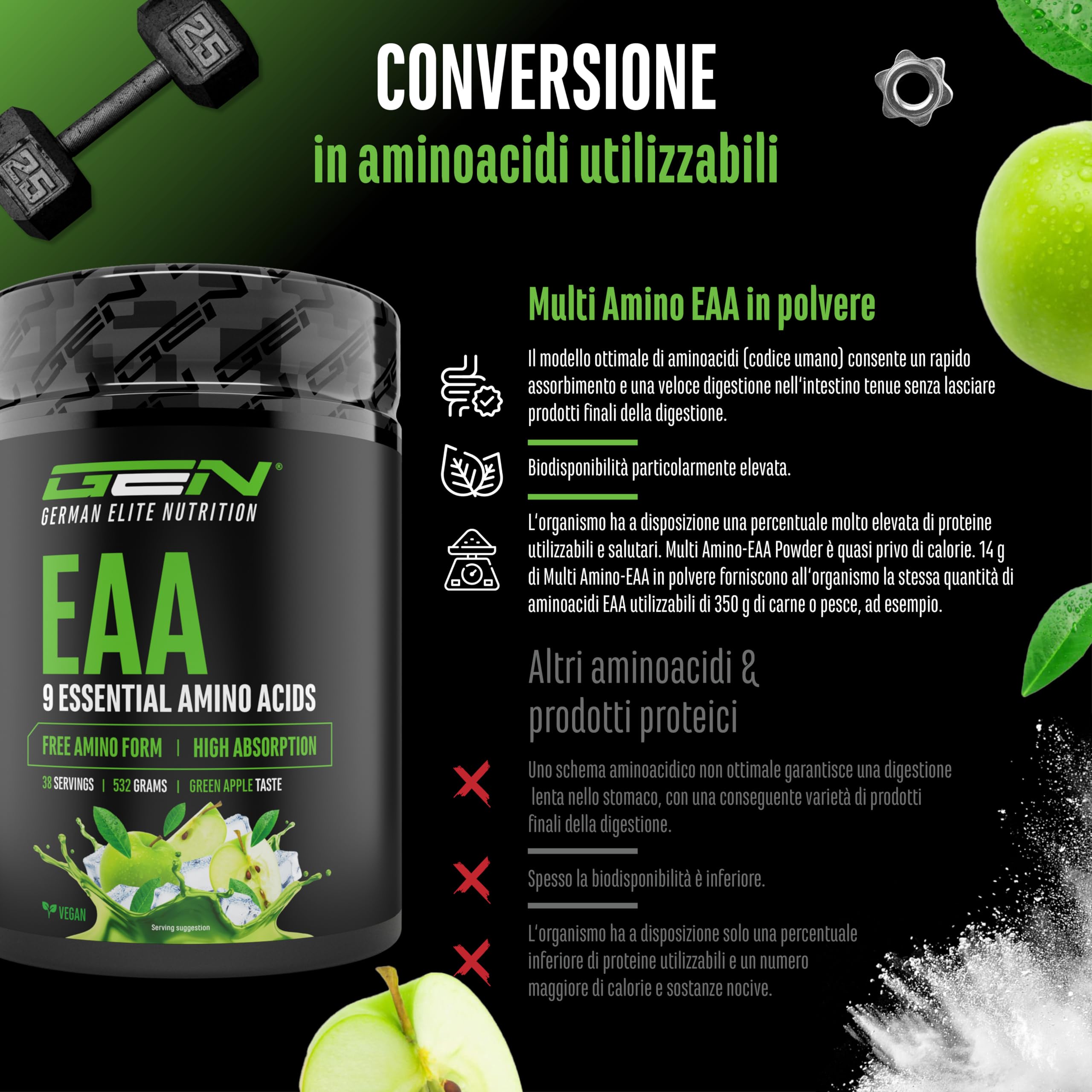 Elite EAA & BCAA Formula Human Code EAA in polvere 532 g Mela Verde vegan
