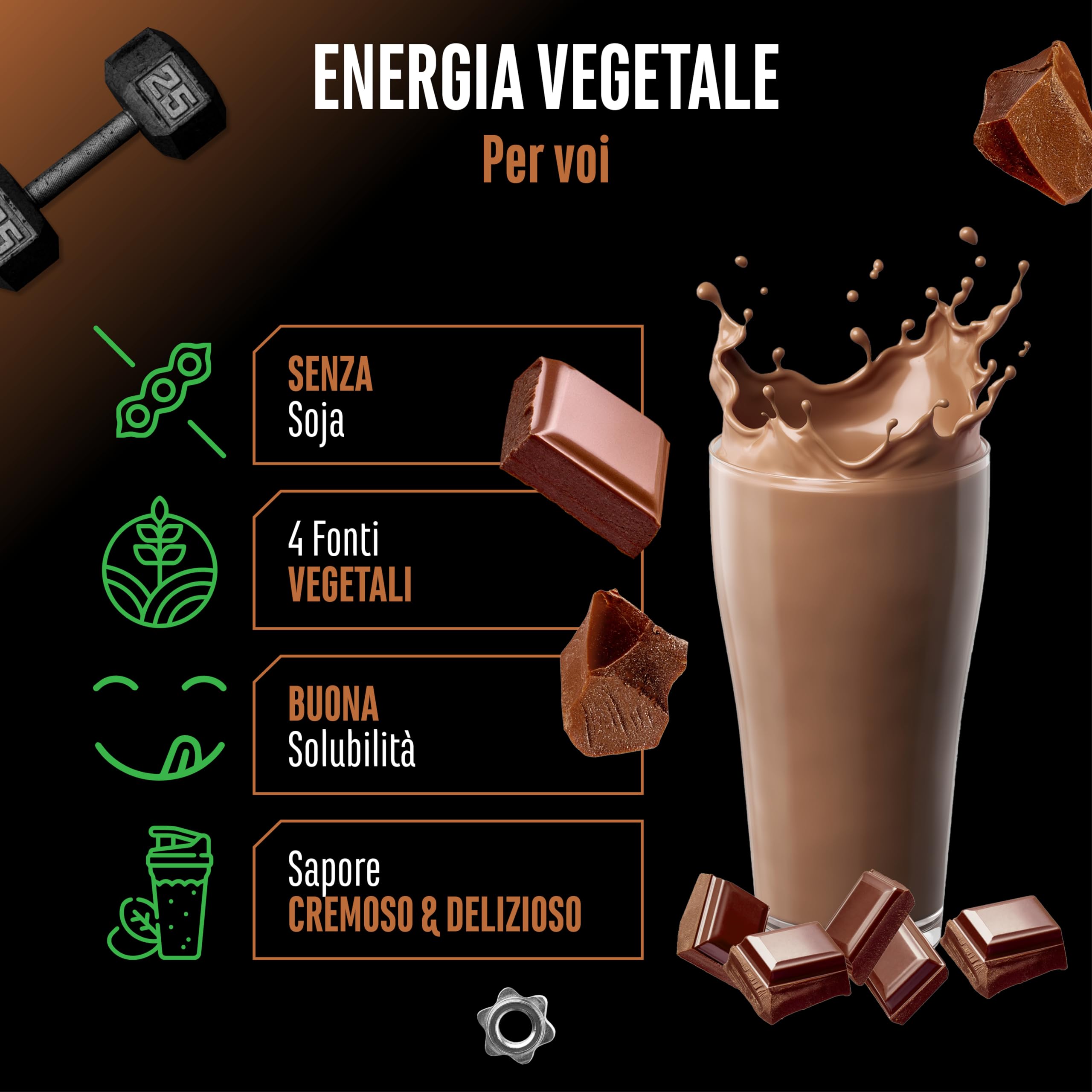 Elite Plant Protein Vegan Proteine in Polvere Cioccolato 750 g senza soia