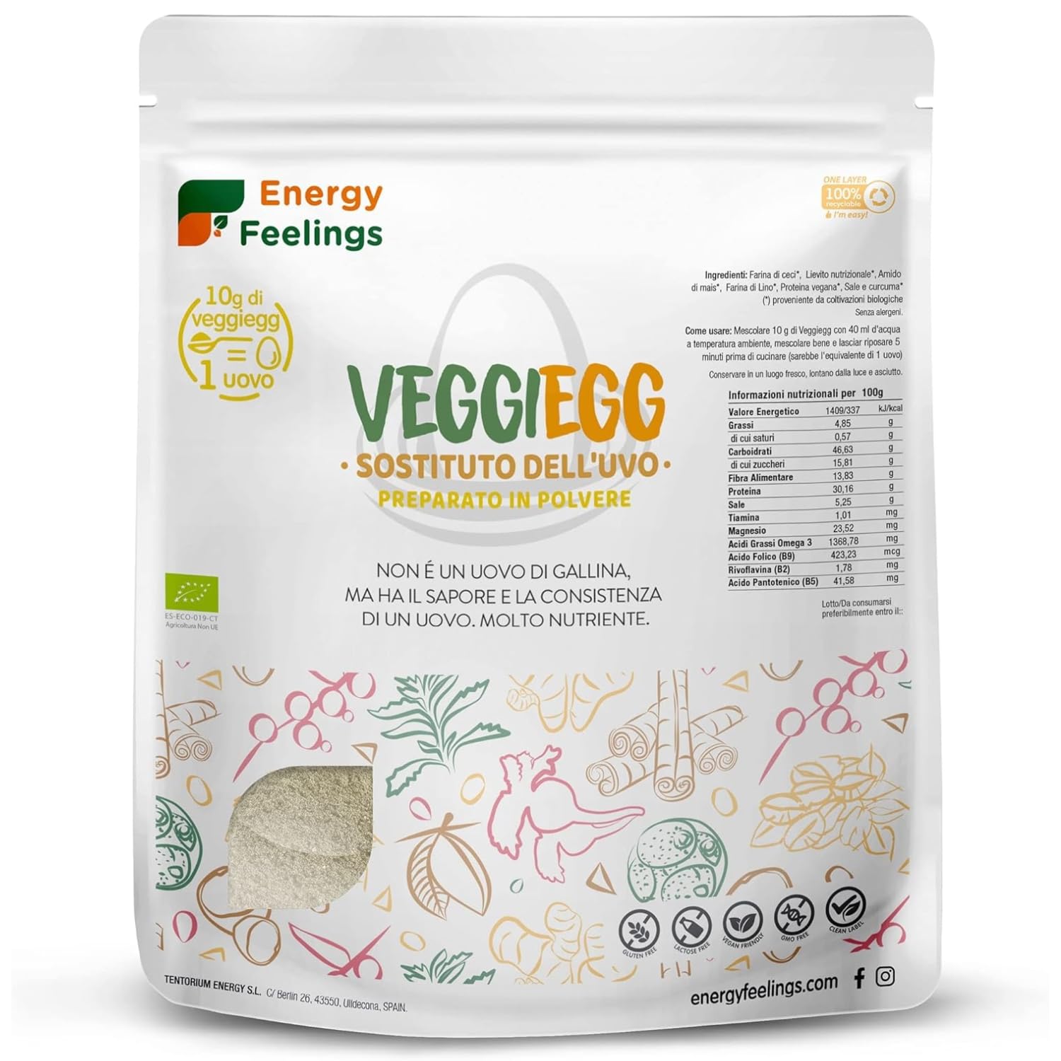Energy Feelings Menú Veggie & Proteína Texturizada Veggiegg Bio sostituto uovo 360 g senza glutine