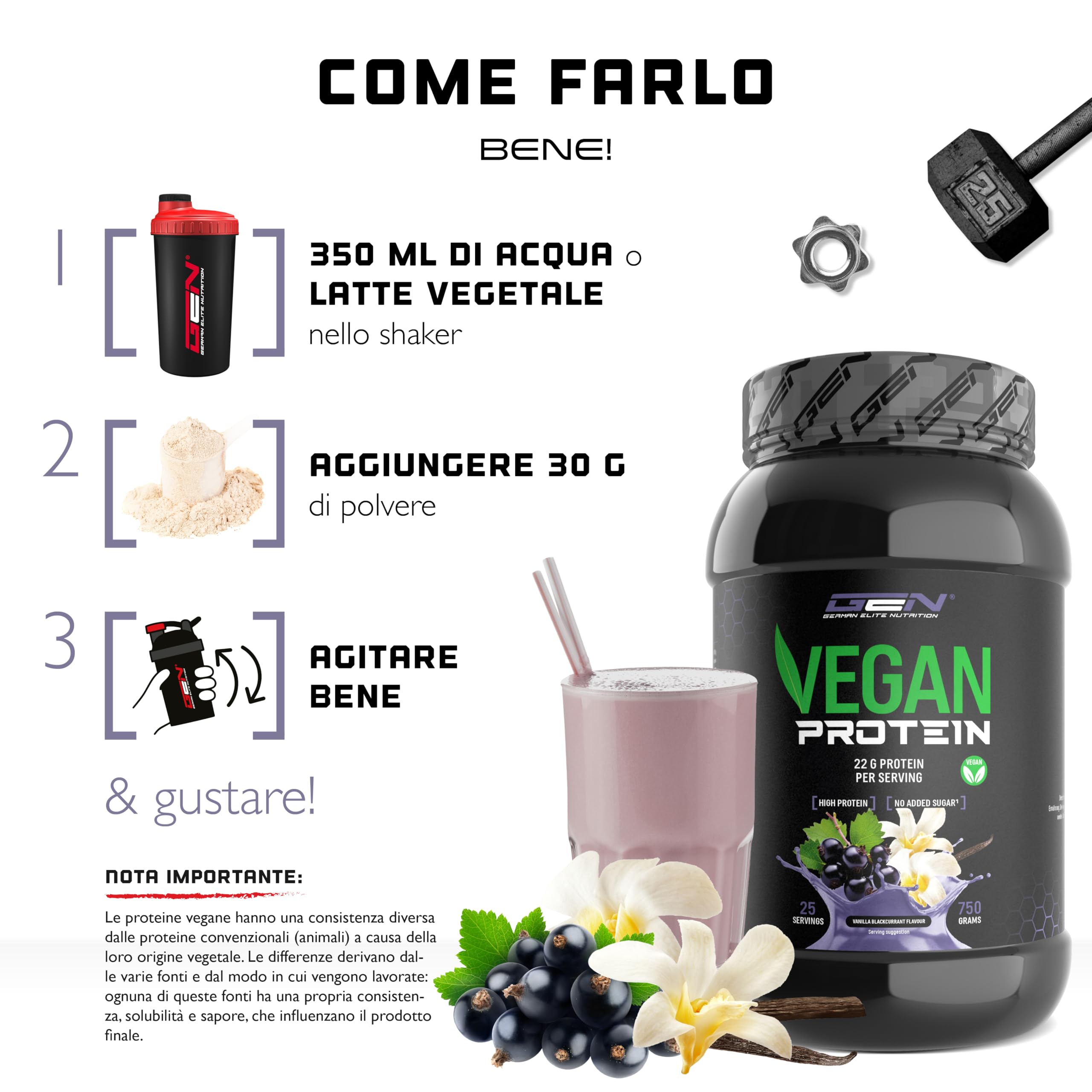 Elite Plant Protein GEN Vegan Protein proteine vegane in polvere Vaniglia Ribes Nero 750 g senza soia