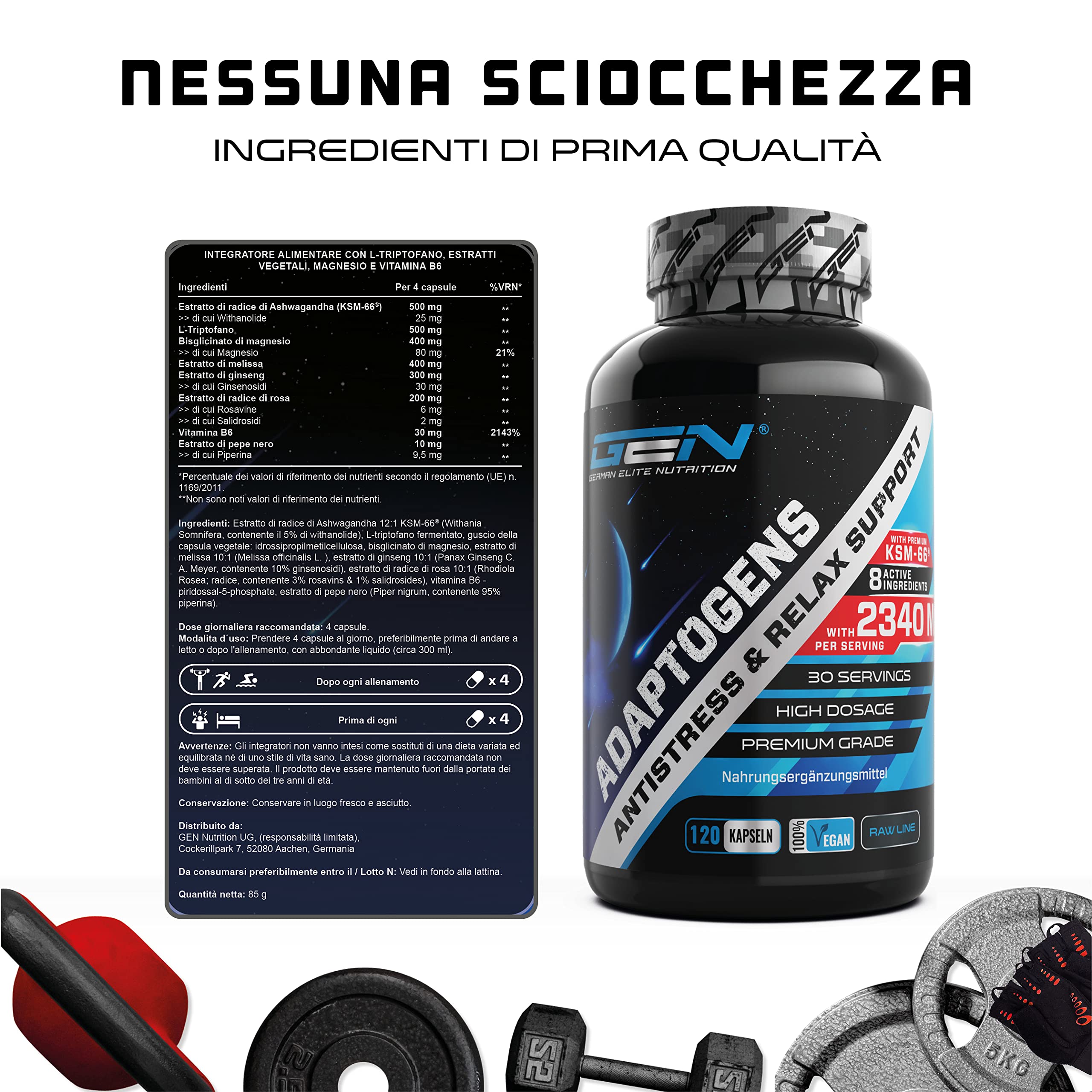 Elite Adattogeni, sonno e mente GEN GERMAN ELITE NUTRITION Complesso adattogeno 120 capsule vegane