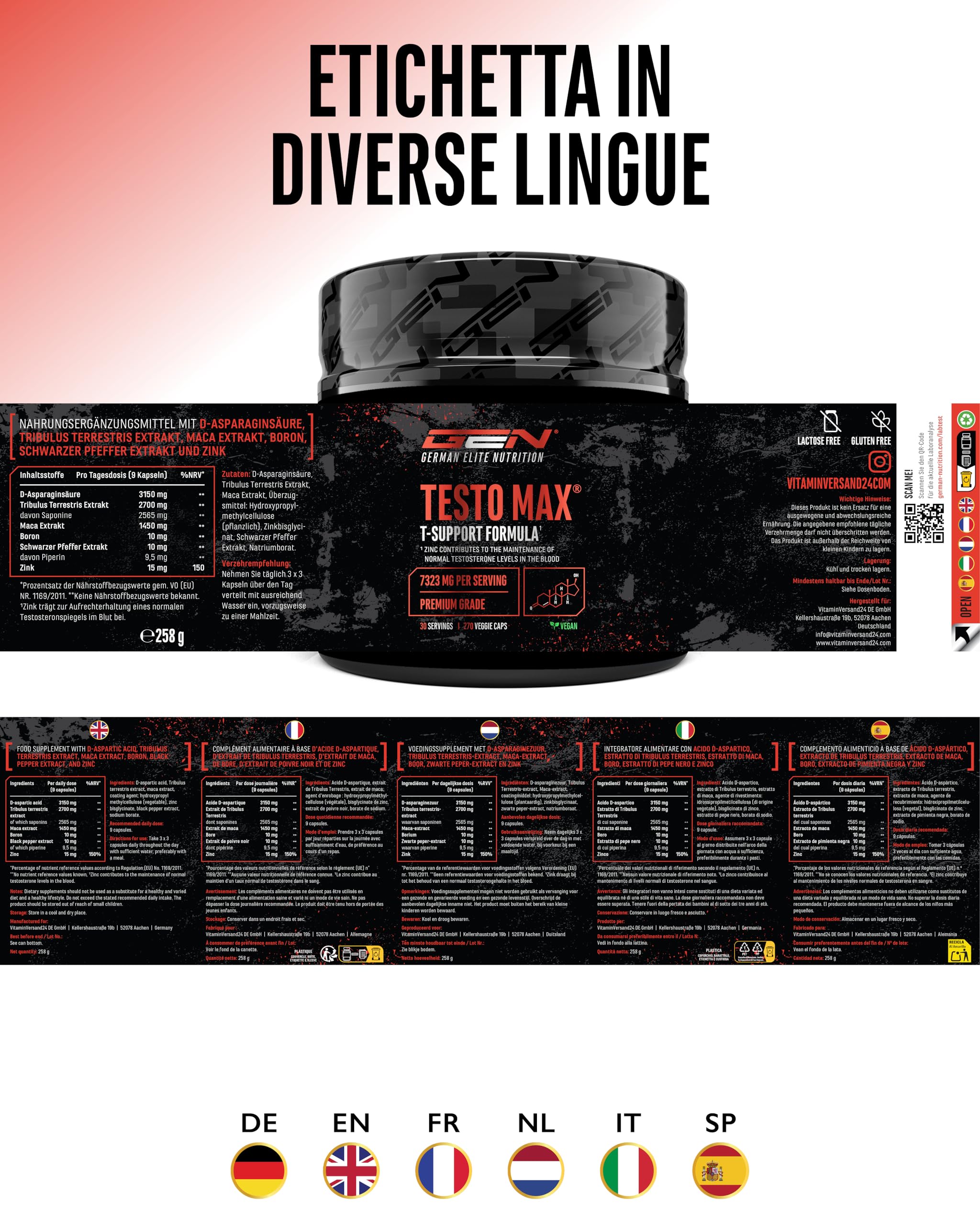 Elite Testo & Vitality Botanicals Testo MAX capsule 270 vegan con zinco