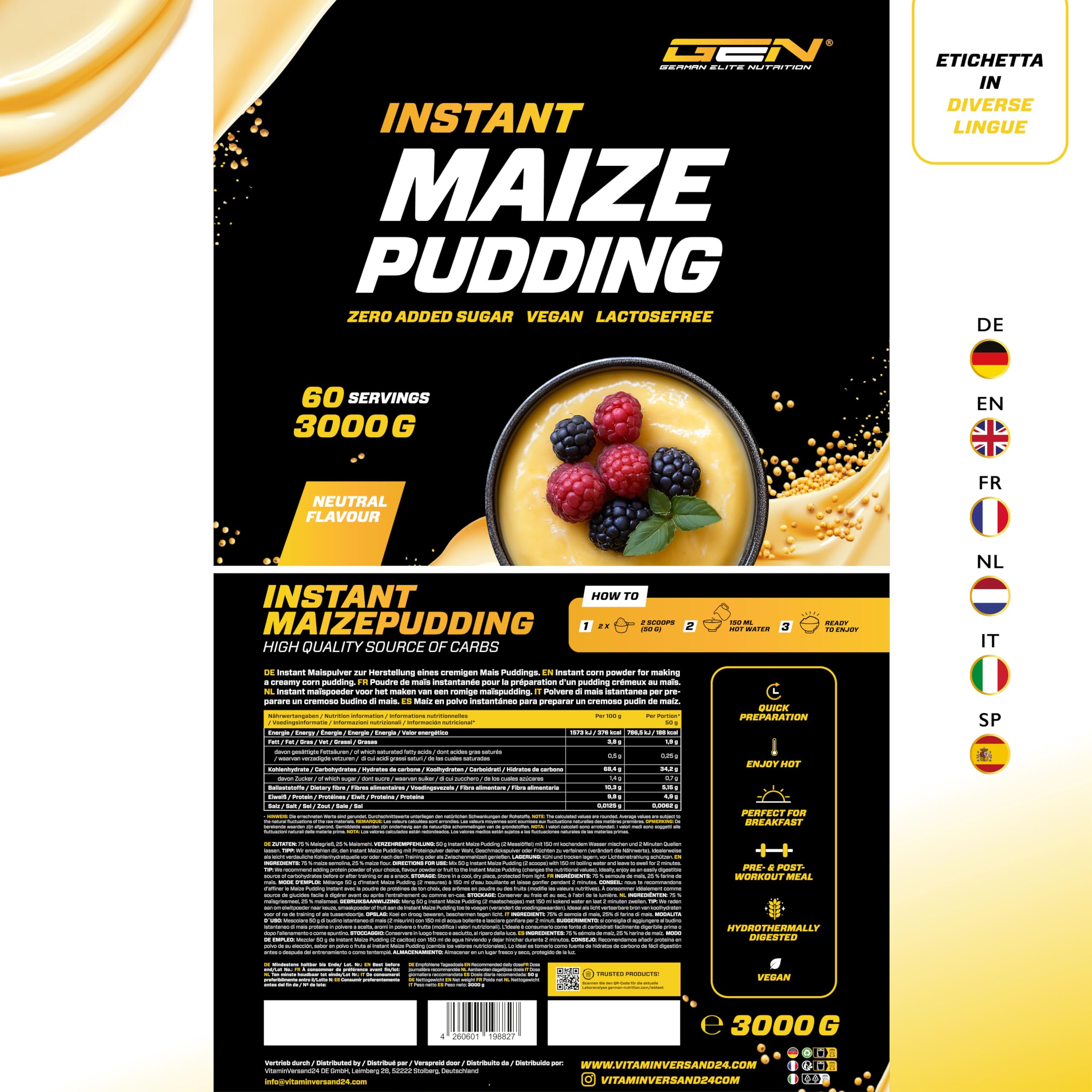 Elite Carbs & Mass Gainers Budino di Mais neutro budino 3 kg vegan