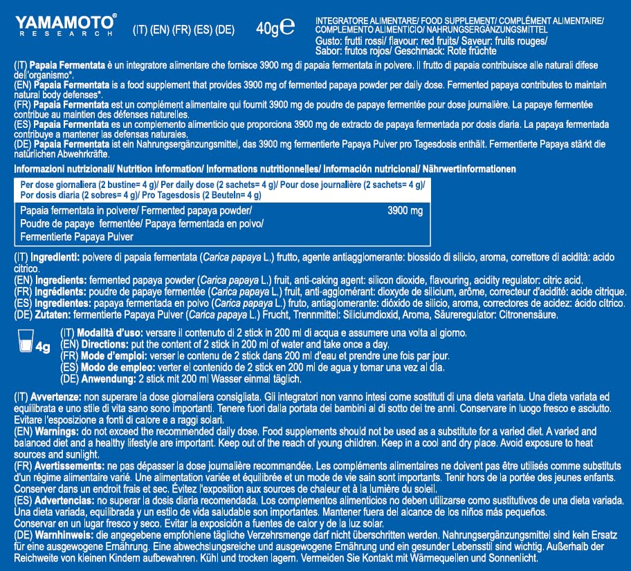 YAMAMOTO Salute Gastrointestinale Papaia Fermentata integratore 20 stick 100 g