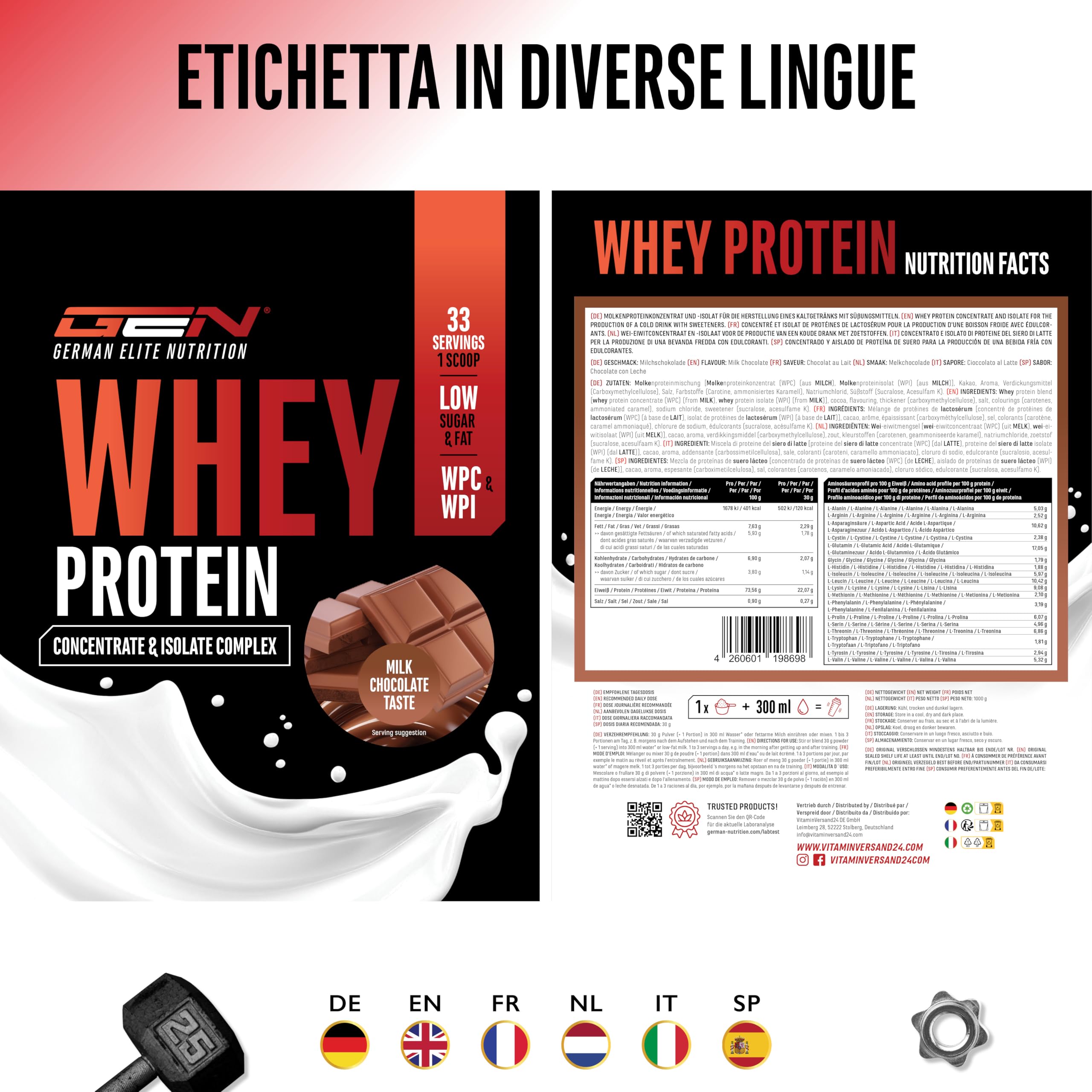 Elite Whey Protein in polvere 1000 g Cioccolato al latte con isolato